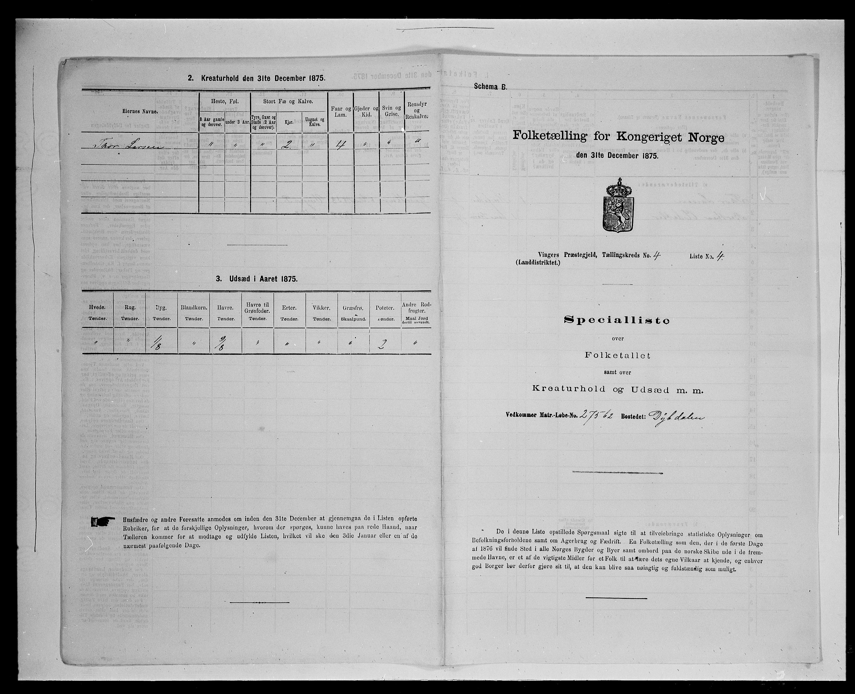 SAH, Folketelling 1875 for 0421L Vinger prestegjeld, Vinger sokn og Austmarka sokn, 1875, s. 604