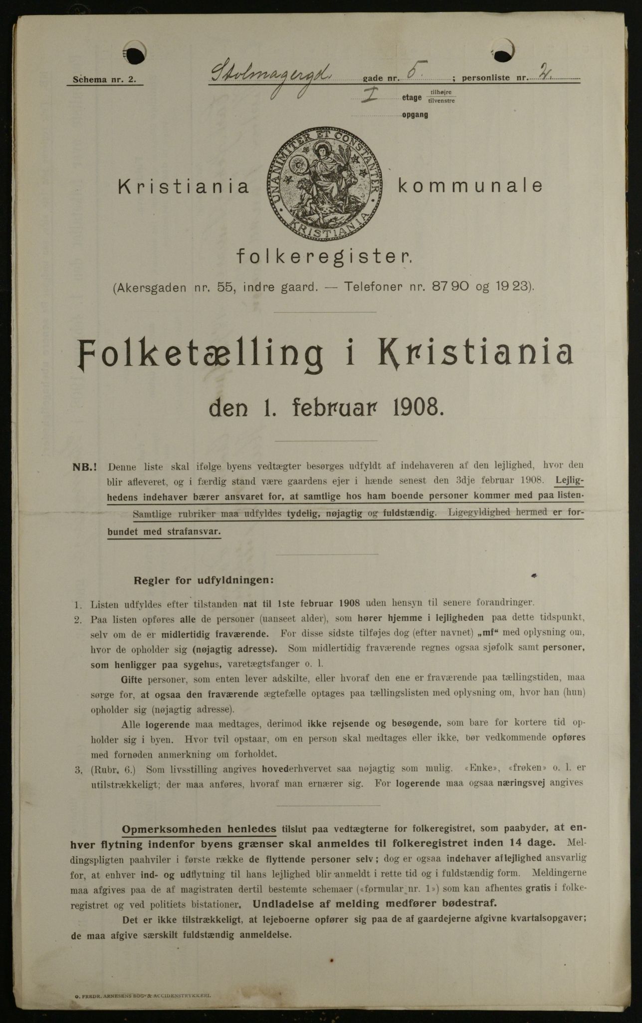 OBA, Kommunal folketelling 1.2.1908 for Kristiania kjøpstad, 1908, s. 92201