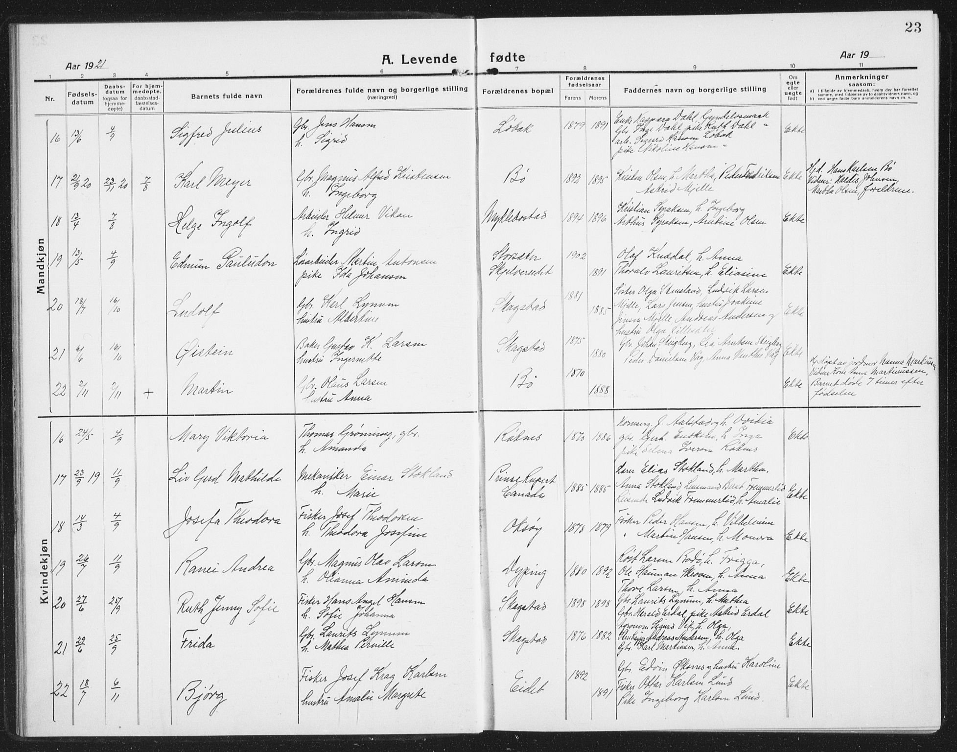 Ministerialprotokoller, klokkerbøker og fødselsregistre - Nordland, AV/SAT-A-1459/855/L0817: Klokkerbok nr. 855C06, 1917-1934, s. 23