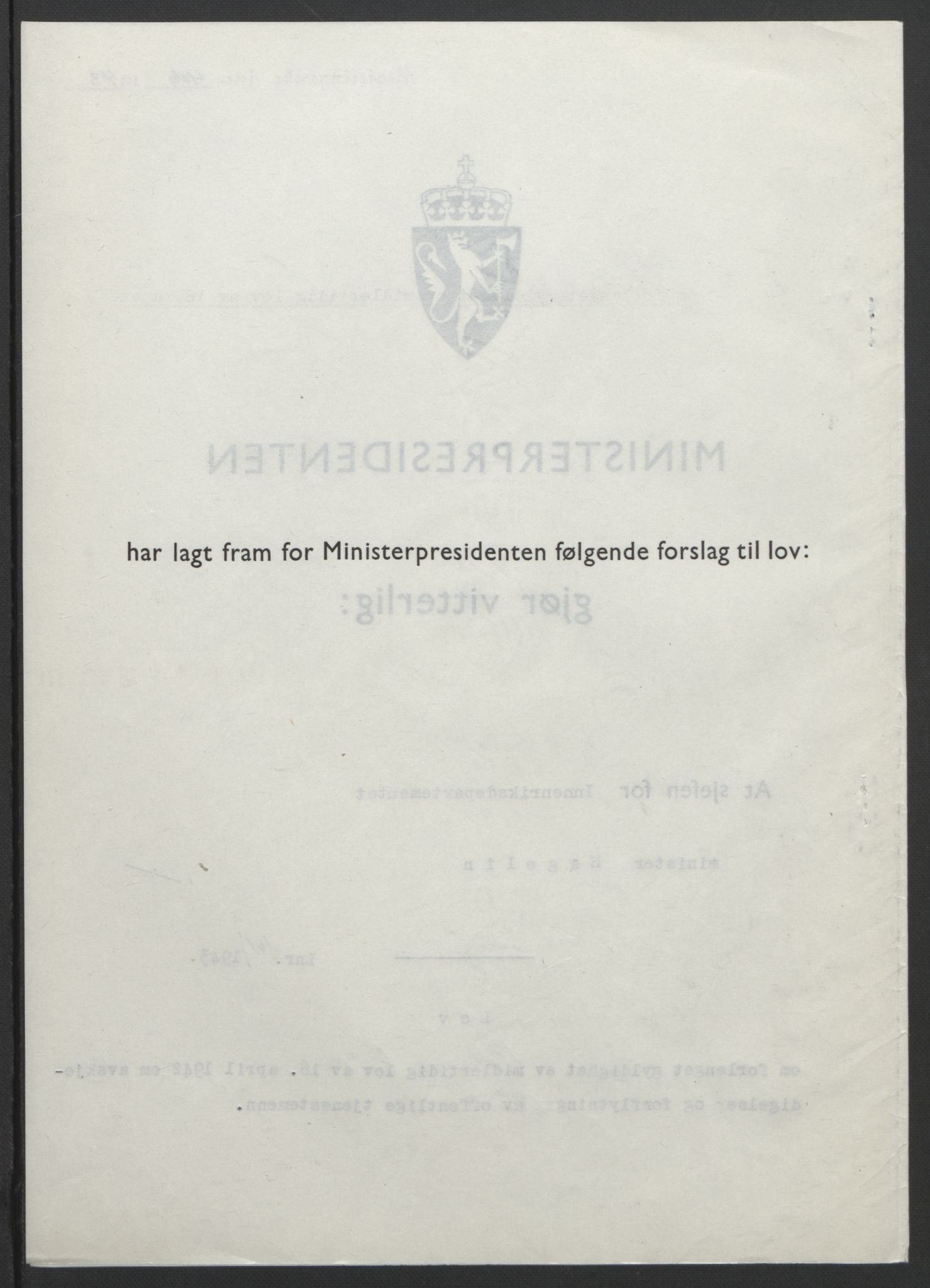 NS-administrasjonen 1940-1945 (Statsrådsekretariatet, de kommisariske statsråder mm), RA/S-4279/D/Db/L0099: Lover, 1943, s. 763