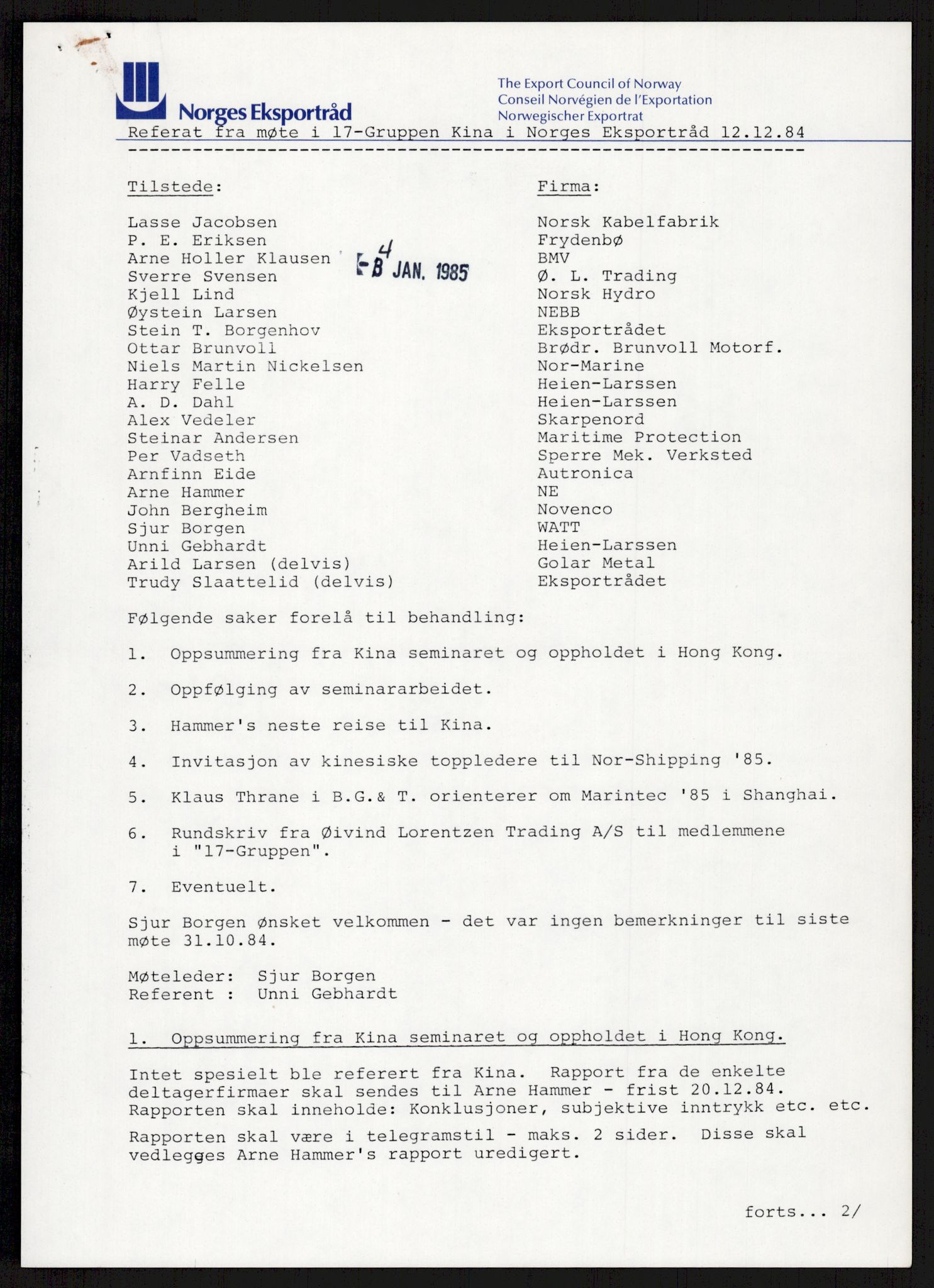 "17-Gruppen Kina", AV/RA-PA-1688/A/L0001: Møtereferater, 1979-1986, s. 173