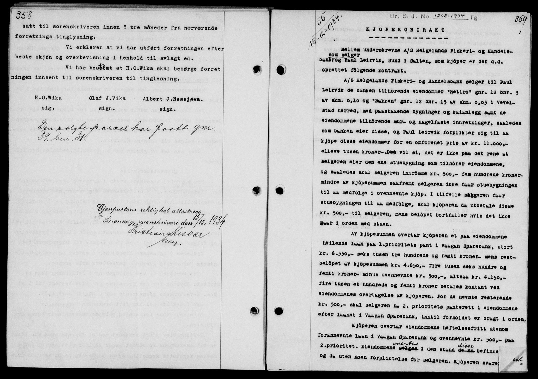 Brønnøy sorenskriveri, SAT/A-4170/1/2/2C/L0012: Pantebok nr. 12, 1934-1935, s. 358-359, Tingl.dato: 15.12.1934