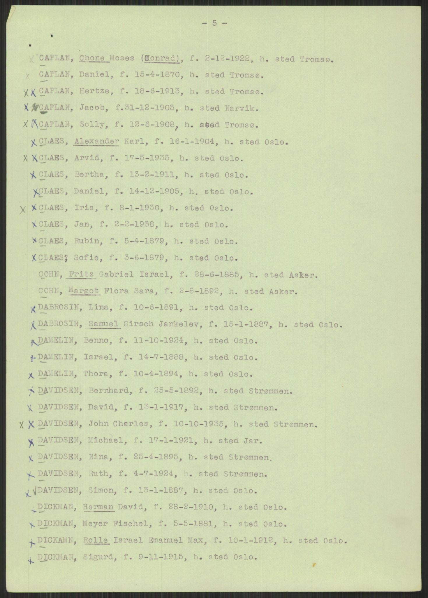 Sosialdepartementet, Våre Falne, AV/RA-S-1708/E/Ee/L0197/0004: -- / Alfabetisk liste over omkomne jøder (1947), 1947, s. 9