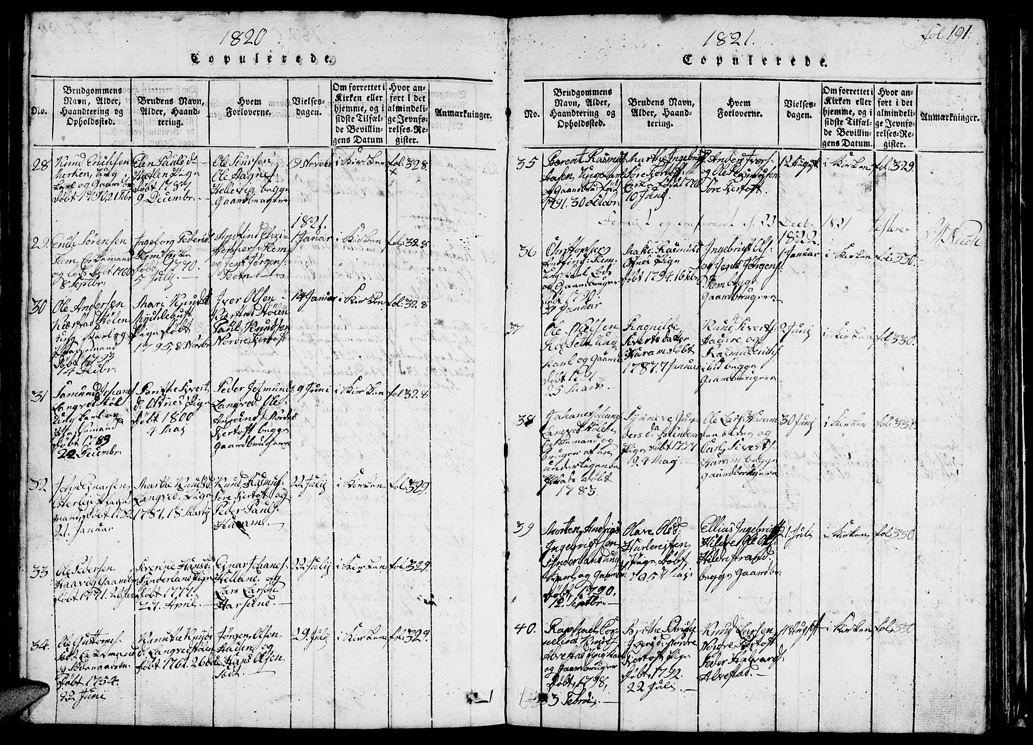 Ministerialprotokoller, klokkerbøker og fødselsregistre - Møre og Romsdal, AV/SAT-A-1454/536/L0506: Klokkerbok nr. 536C01, 1818-1859, s. 191