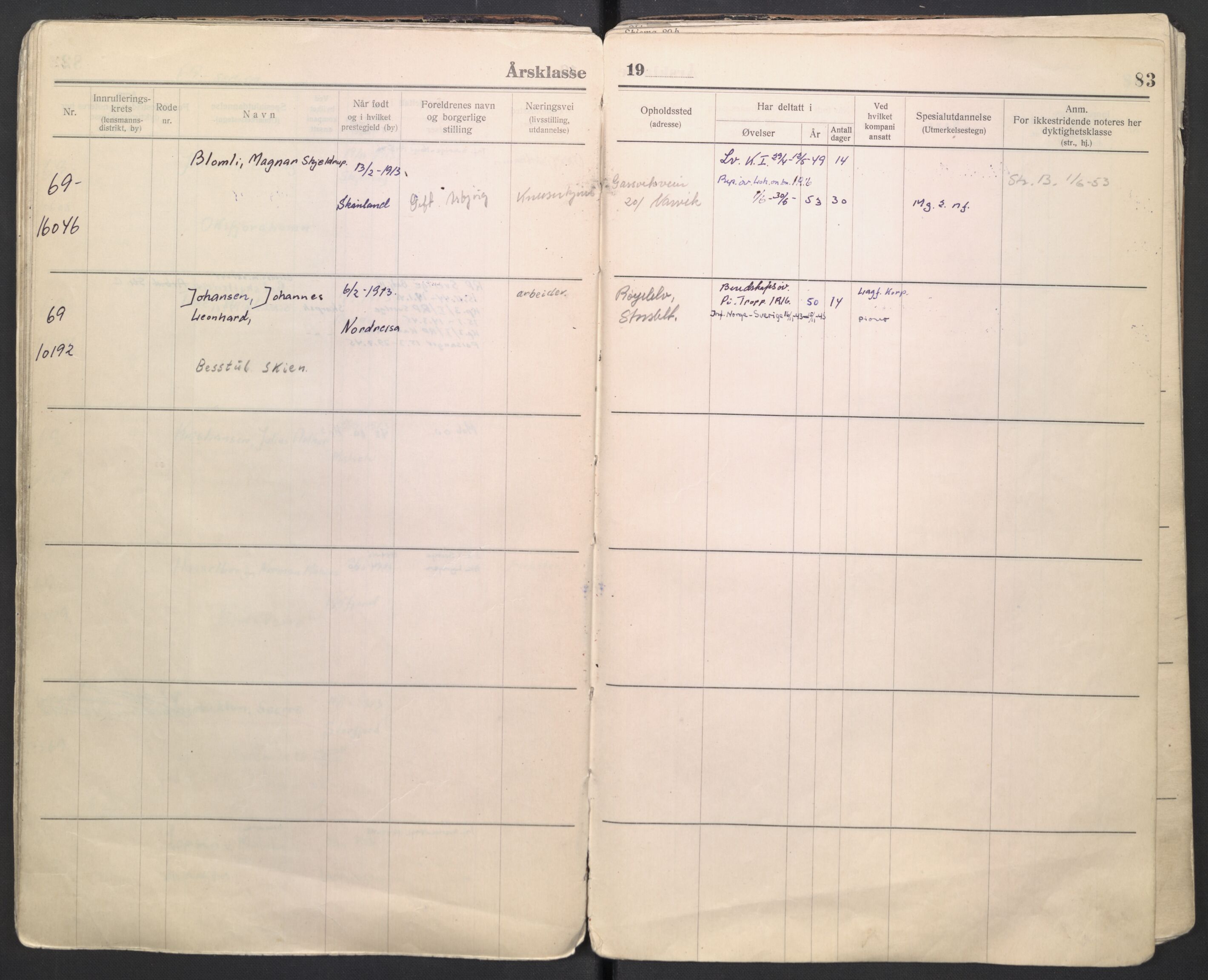 Forsvaret, Troms infanteriregiment nr. 16, AV/RA-RAFA-3146/P/Pa/L0006/0007: Ruller / Rulle for regimentets menige mannskaper, årsklasse 1934, 1934, s. 83