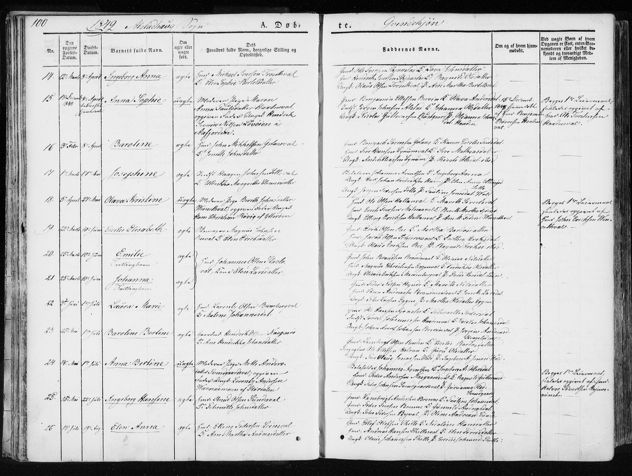 Ministerialprotokoller, klokkerbøker og fødselsregistre - Nord-Trøndelag, SAT/A-1458/717/L0154: Ministerialbok nr. 717A06 /1, 1836-1849, s. 100