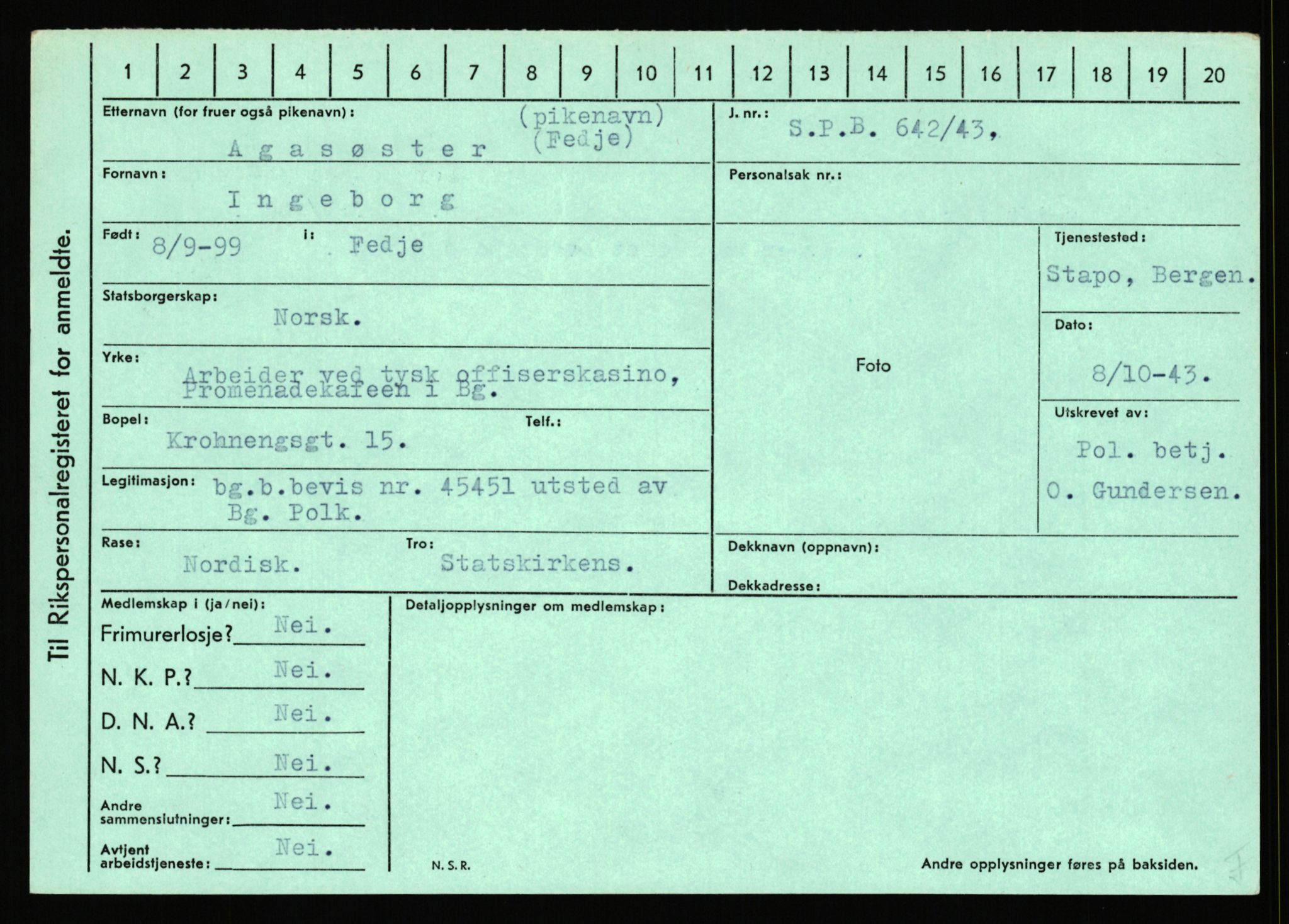 Statspolitiet - Hovedkontoret / Osloavdelingen, AV/RA-S-1329/C/Ca/L0001: Aabakken - Armann, 1943-1945, s. 1174