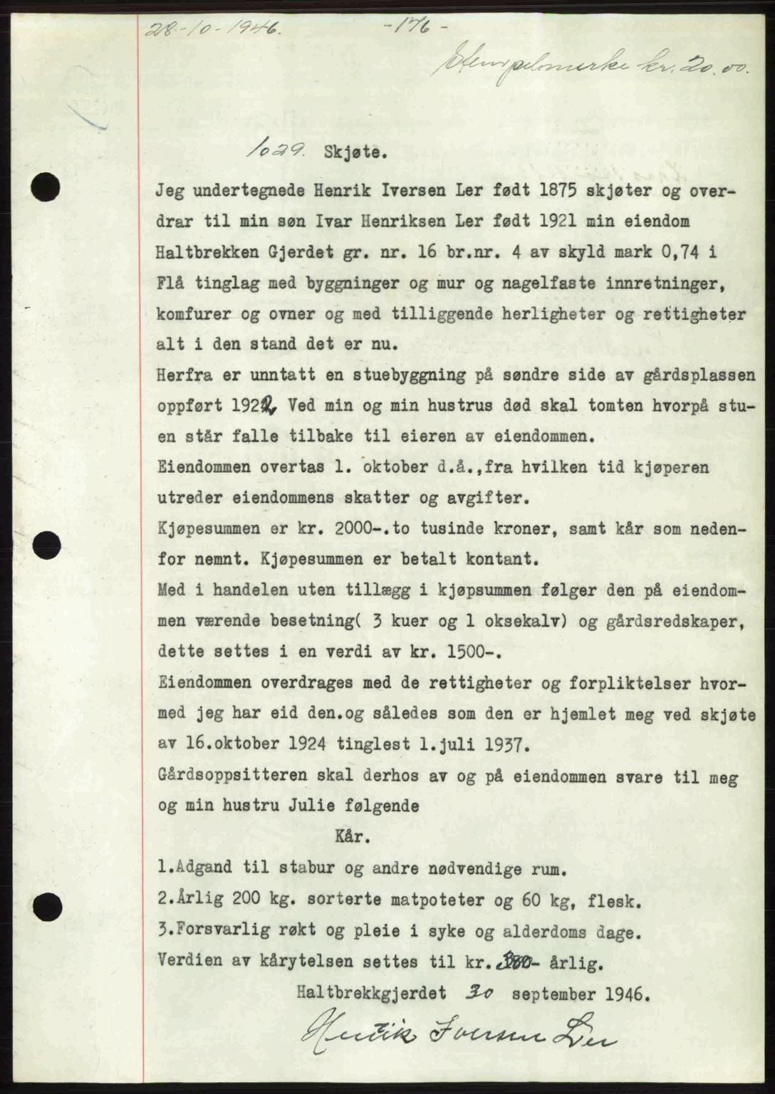 Gauldal sorenskriveri, SAT/A-0014/1/2/2C: Pantebok nr. A2, 1946-1946, Dagboknr: 1029/1946