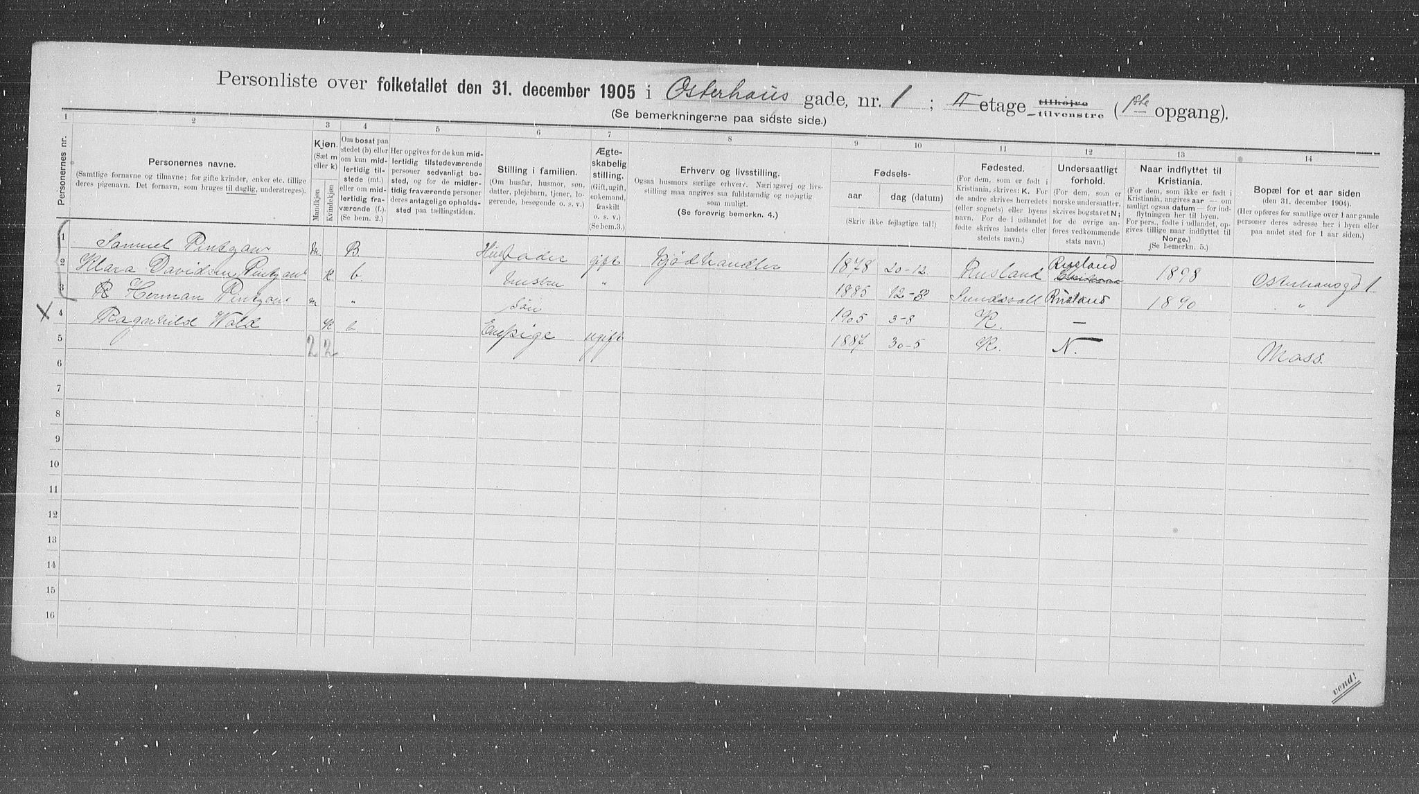 OBA, Kommunal folketelling 31.12.1905 for Kristiania kjøpstad, 1905, s. 40700