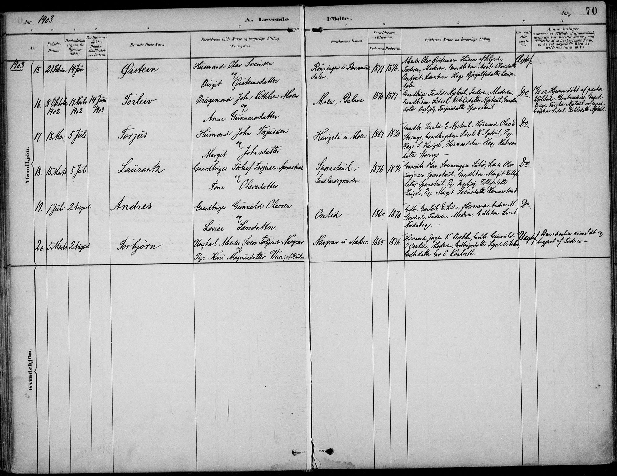 Kviteseid kirkebøker, AV/SAKO-A-276/F/Fb/L0002: Ministerialbok nr. II 2, 1882-1916, s. 70