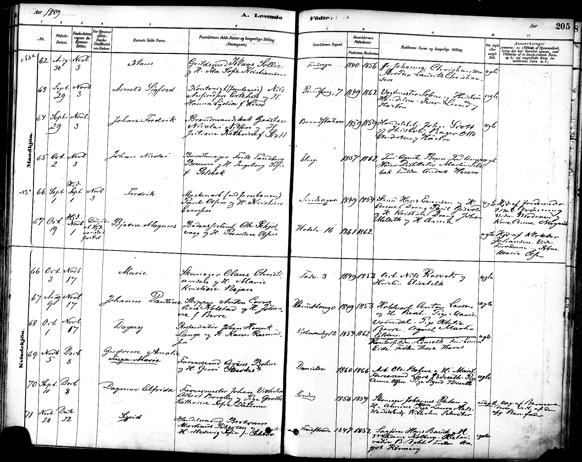 Ministerialprotokoller, klokkerbøker og fødselsregistre - Sør-Trøndelag, SAT/A-1456/601/L0057: Ministerialbok nr. 601A25, 1877-1891, s. 205