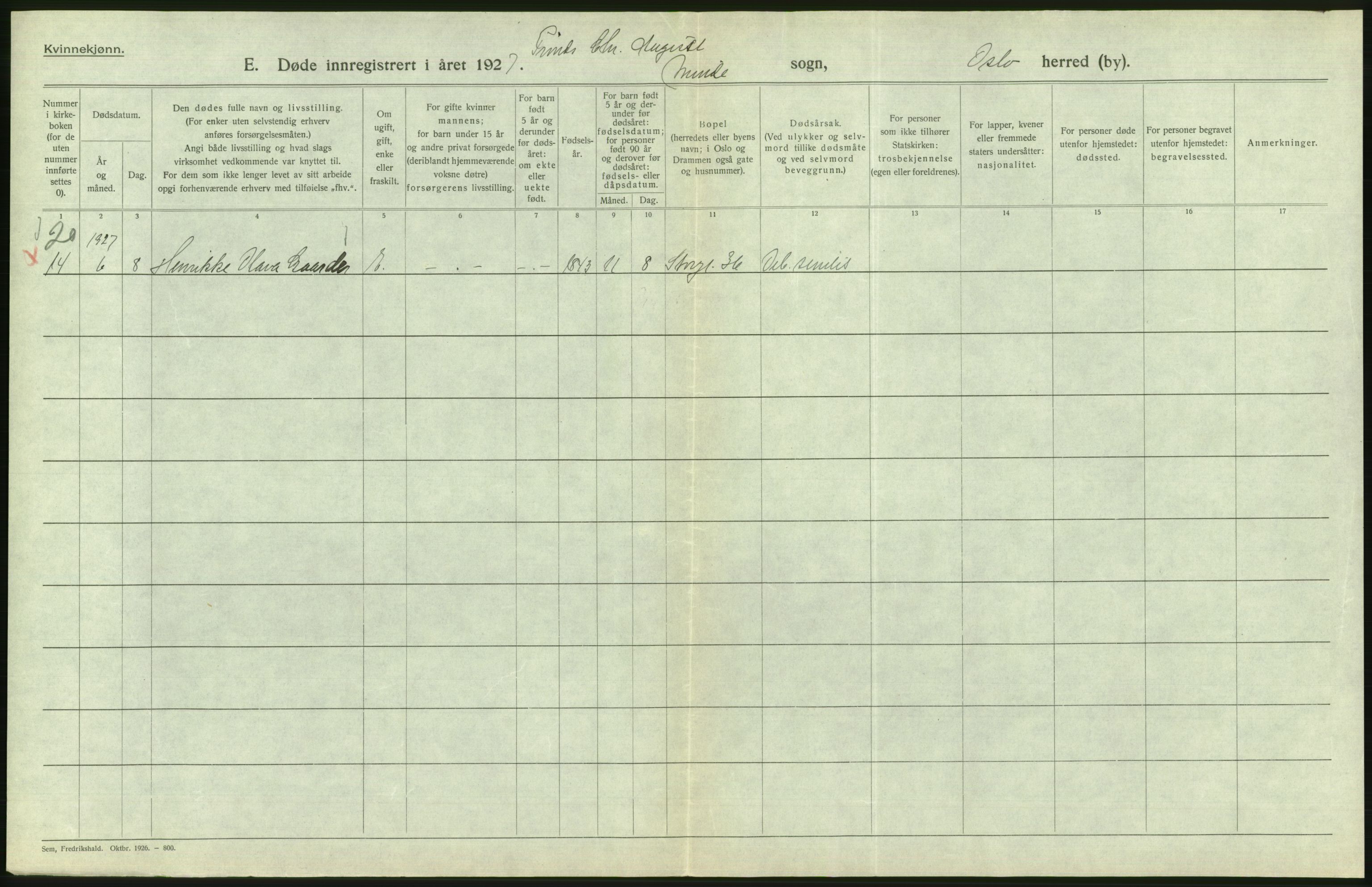 Statistisk sentralbyrå, Sosiodemografiske emner, Befolkning, AV/RA-S-2228/D/Df/Dfc/Dfcg/L0010: Oslo: Døde kvinner, dødfødte, 1927, s. 632