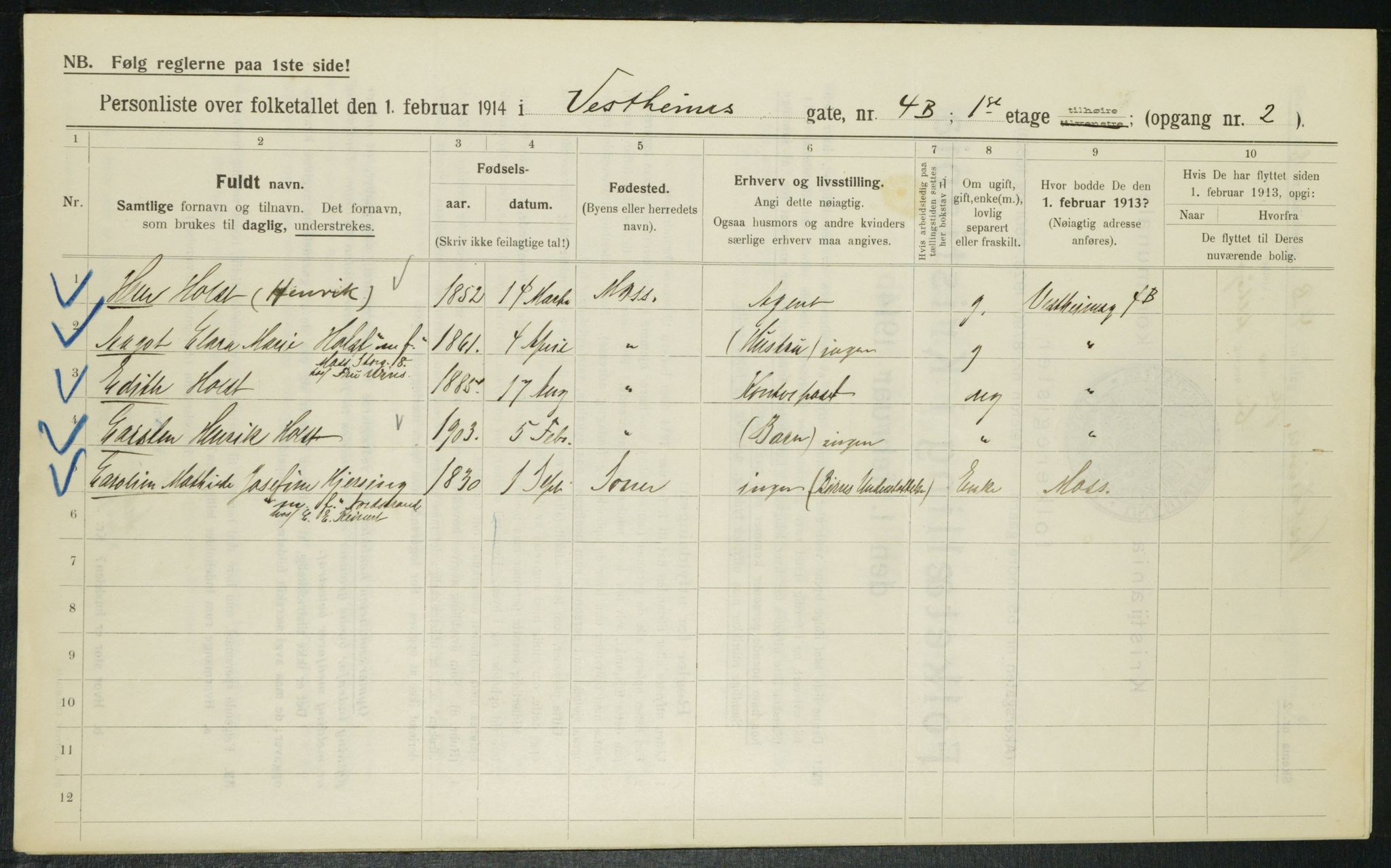 OBA, Kommunal folketelling 1.2.1914 for Kristiania, 1914, s. 123511