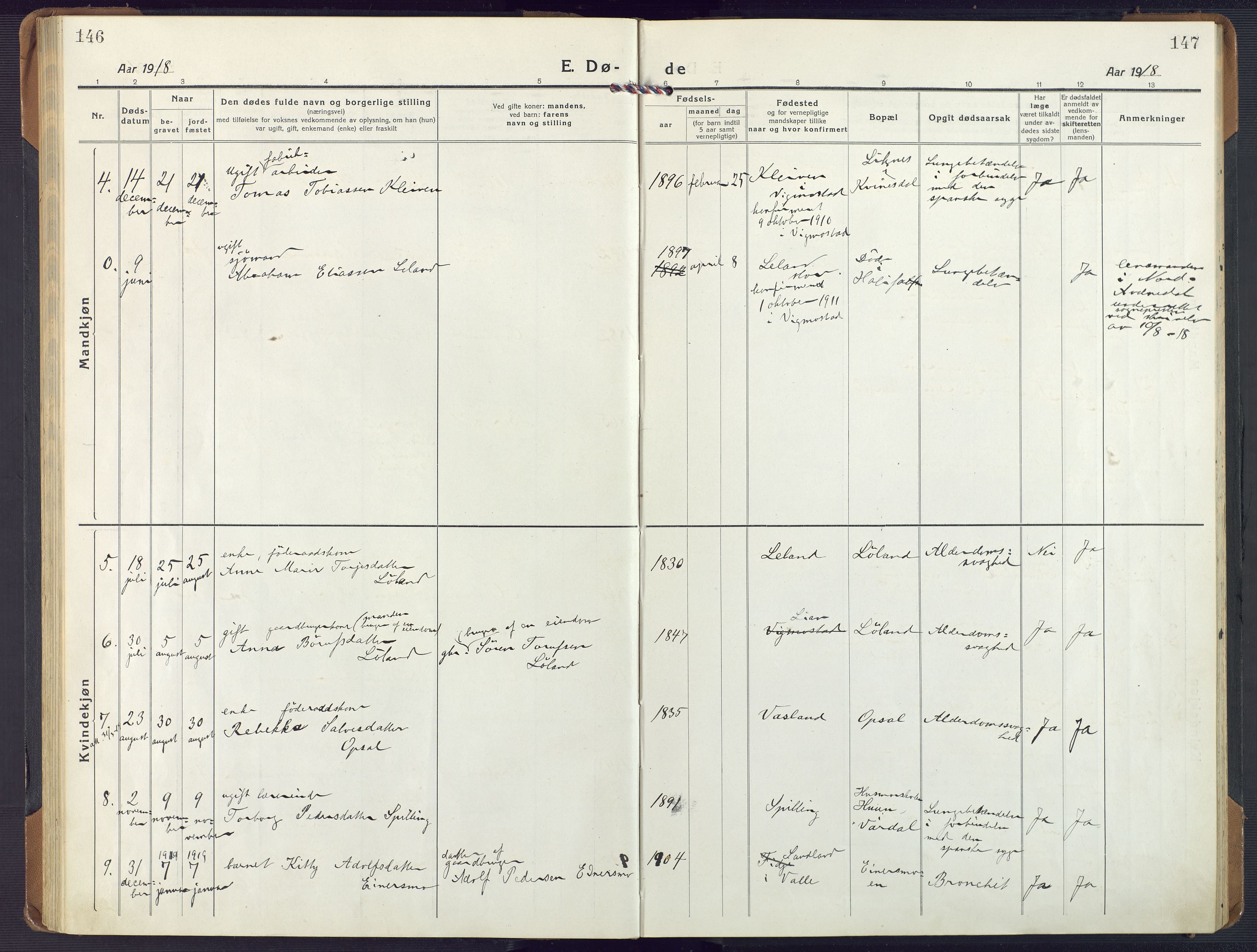 Nord-Audnedal sokneprestkontor, SAK/1111-0032/F/Fa/Fab/L0005: Ministerialbok nr. A 5, 1918-1925, s. 146-147