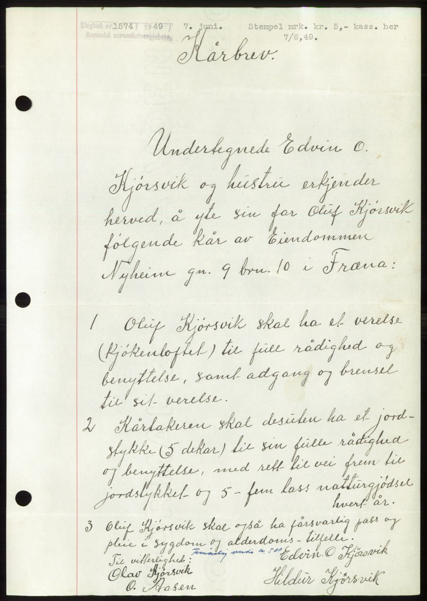 Romsdal sorenskriveri, SAT/A-4149/1/2/2C: Pantebok nr. B4, 1948-1949, Dagboknr: 1574/1949