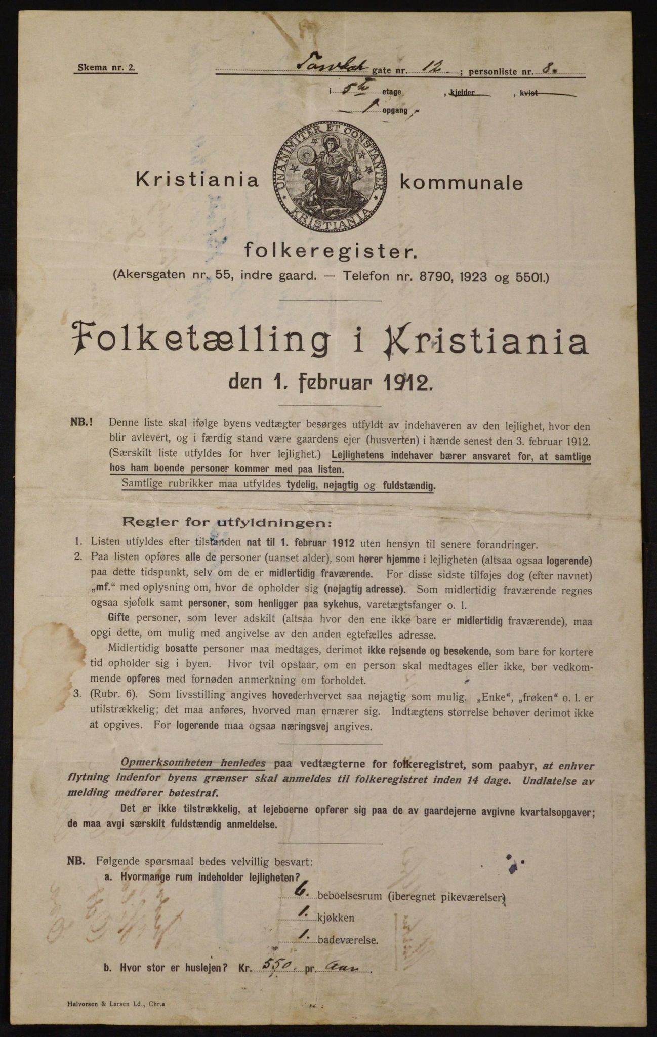 OBA, Kommunal folketelling 1.2.1912 for Kristiania, 1912, s. 115115