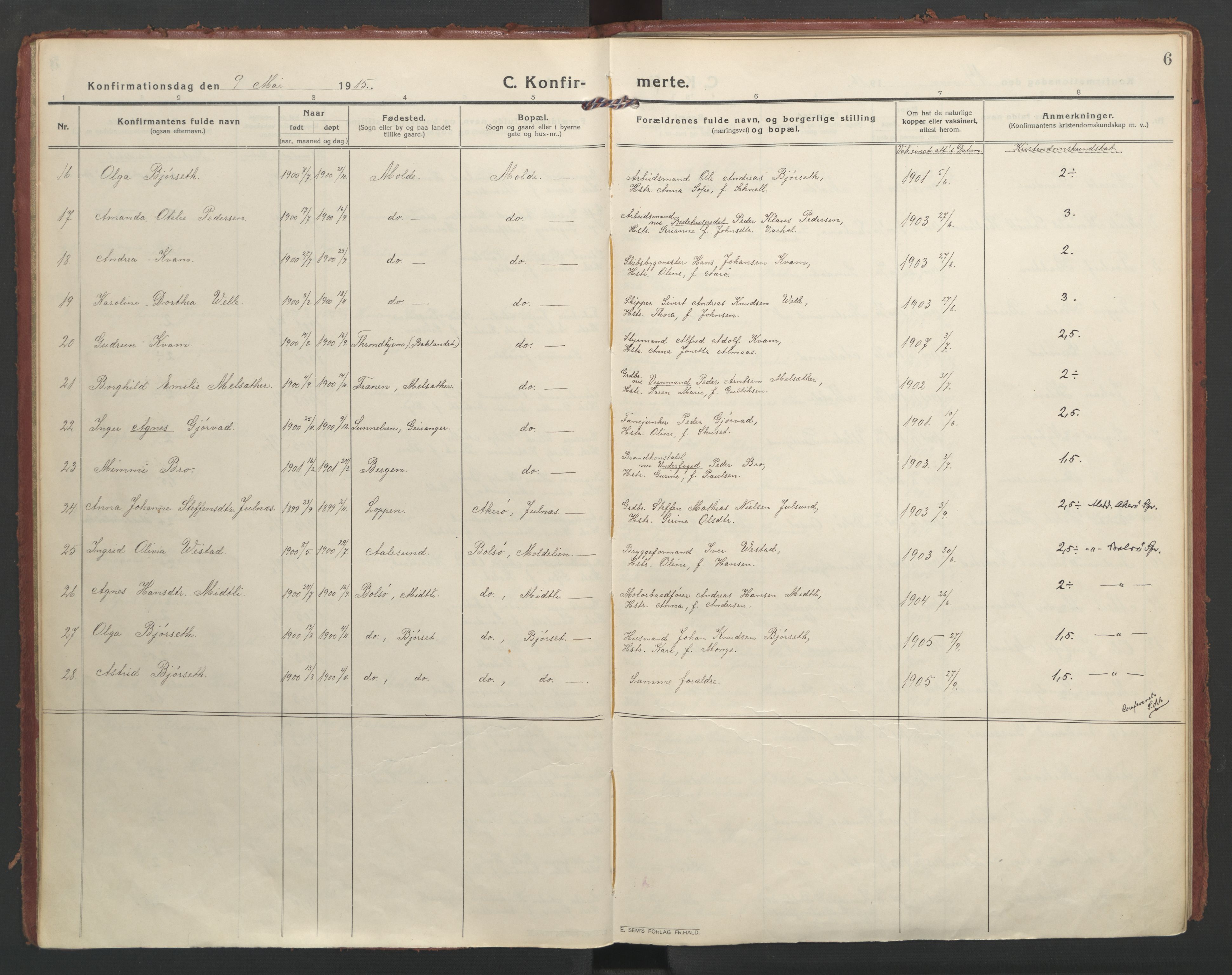 Ministerialprotokoller, klokkerbøker og fødselsregistre - Møre og Romsdal, AV/SAT-A-1454/558/L0695: Ministerialbok nr. 558A09, 1915-1942, s. 6