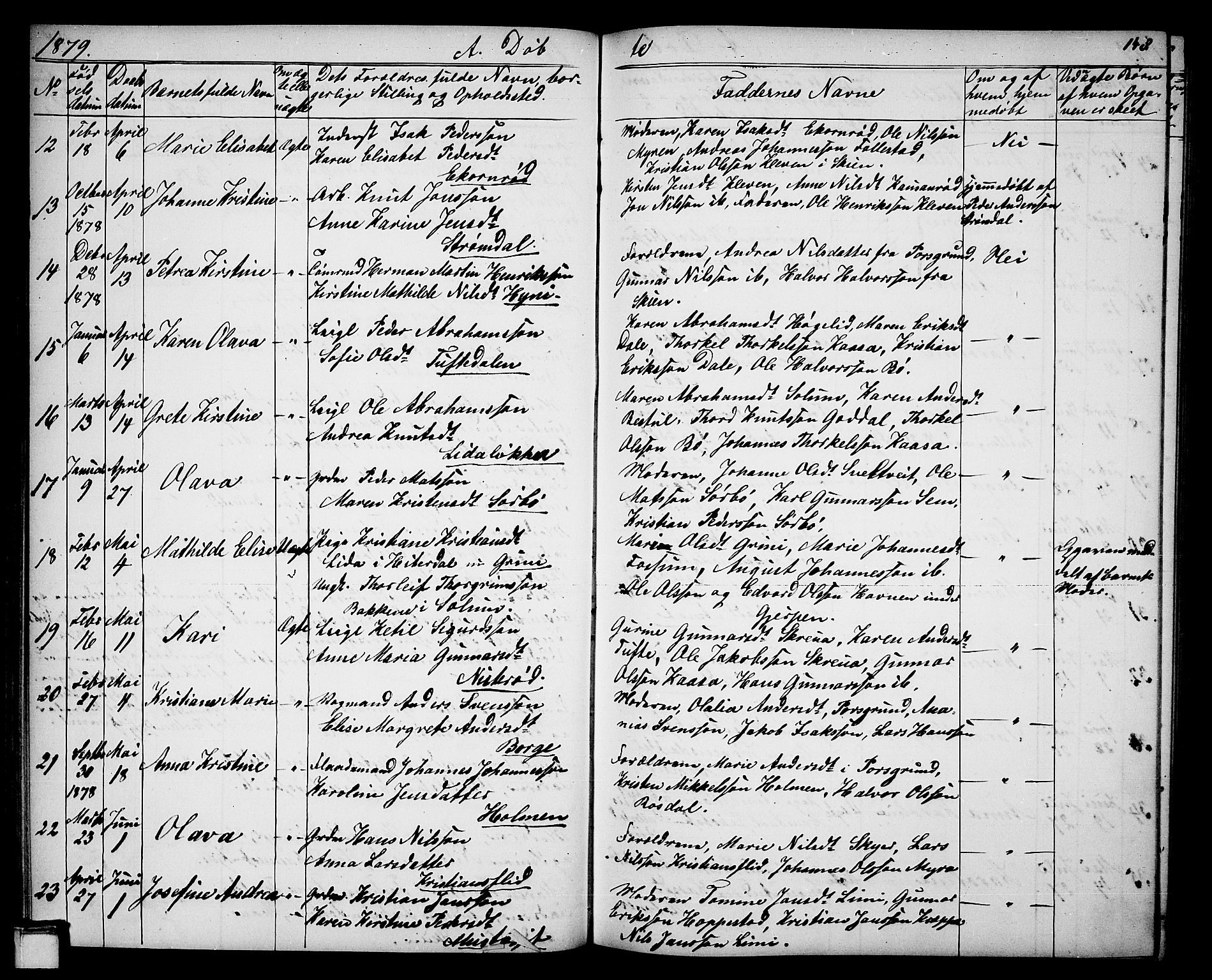 Gjerpen kirkebøker, AV/SAKO-A-265/G/Ga/L0001: Klokkerbok nr. I 1, 1864-1882, s. 148
