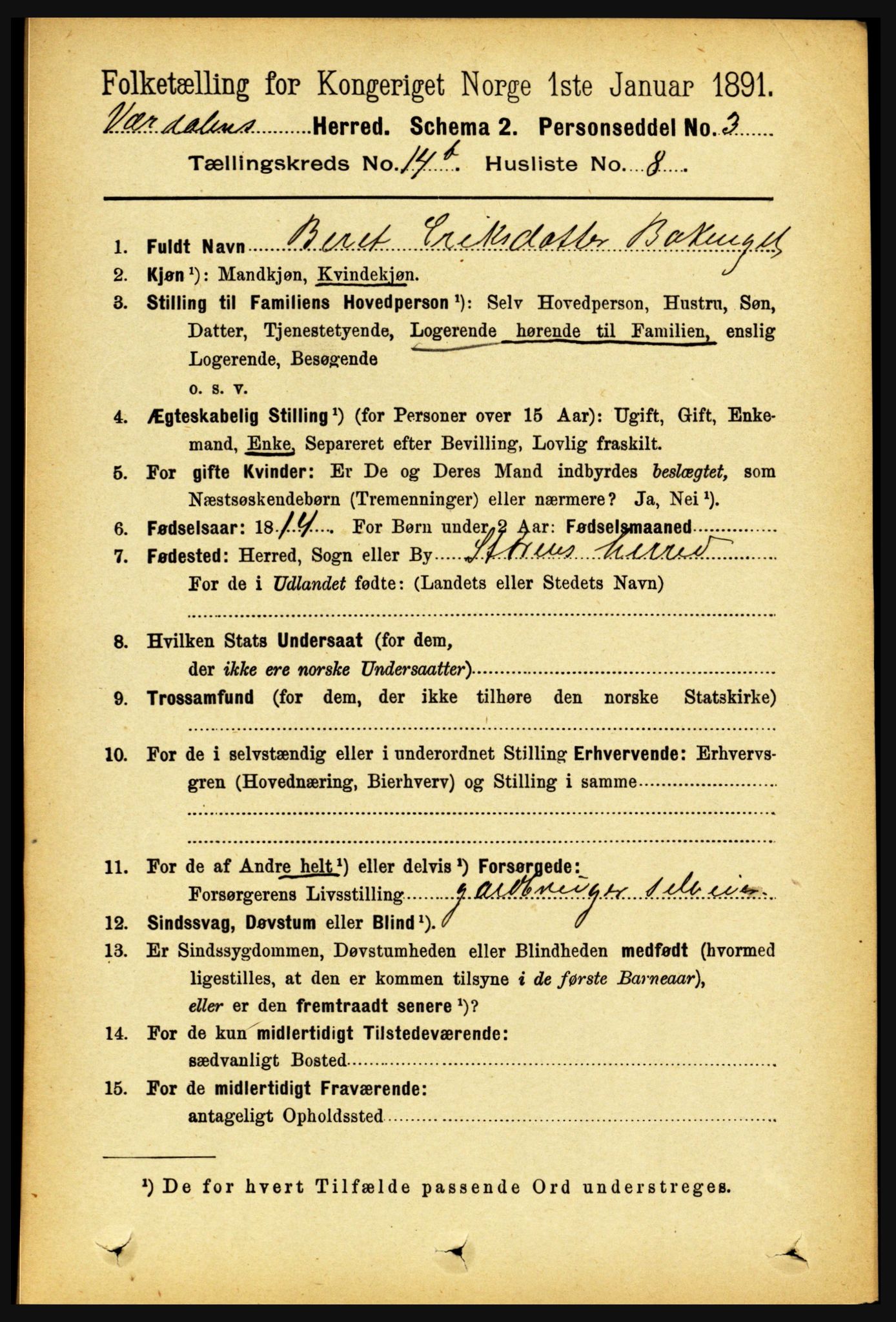 RA, Folketelling 1891 for 1721 Verdal herred, 1891, s. 7399