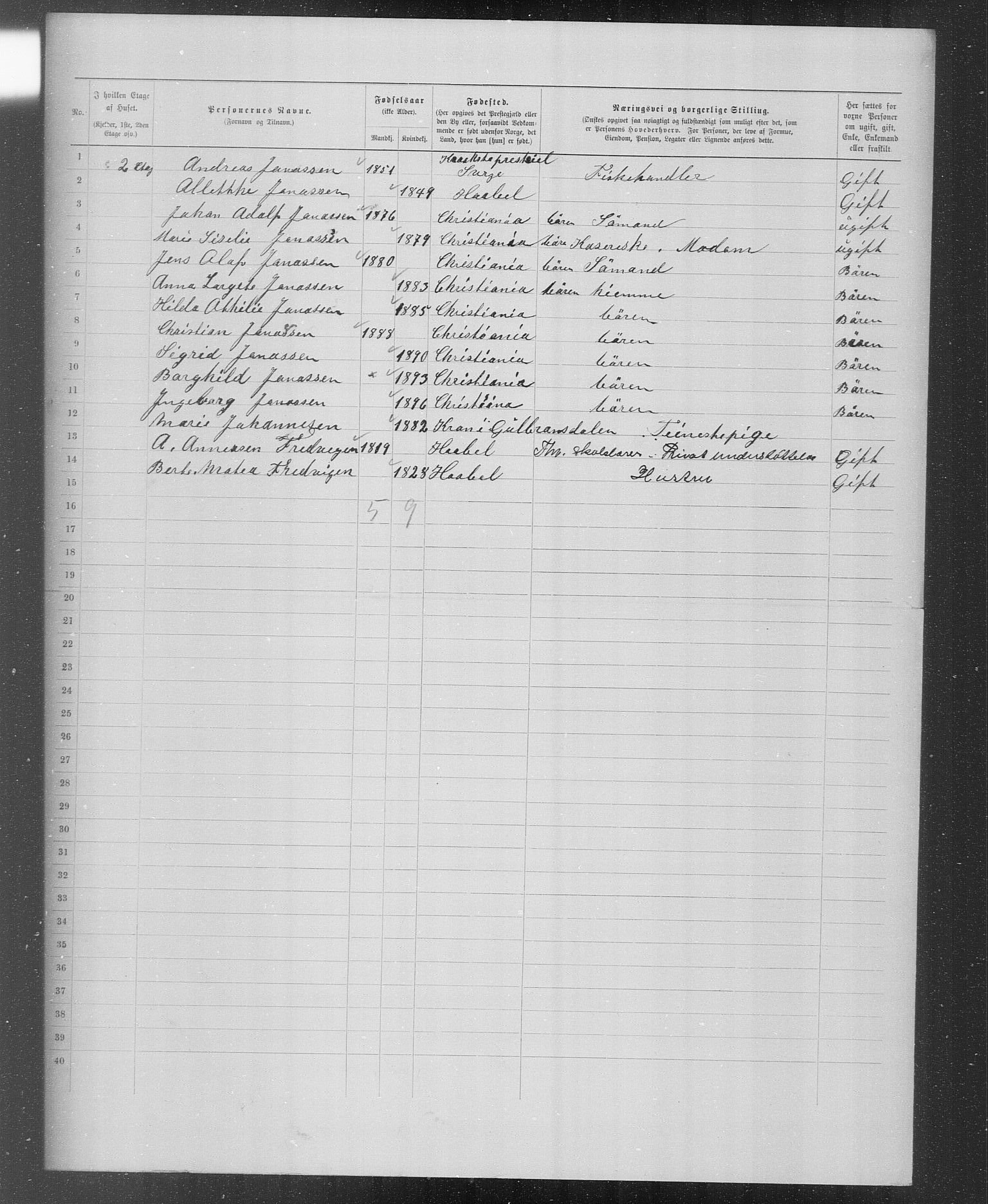 OBA, Kommunal folketelling 31.12.1899 for Kristiania kjøpstad, 1899, s. 3842