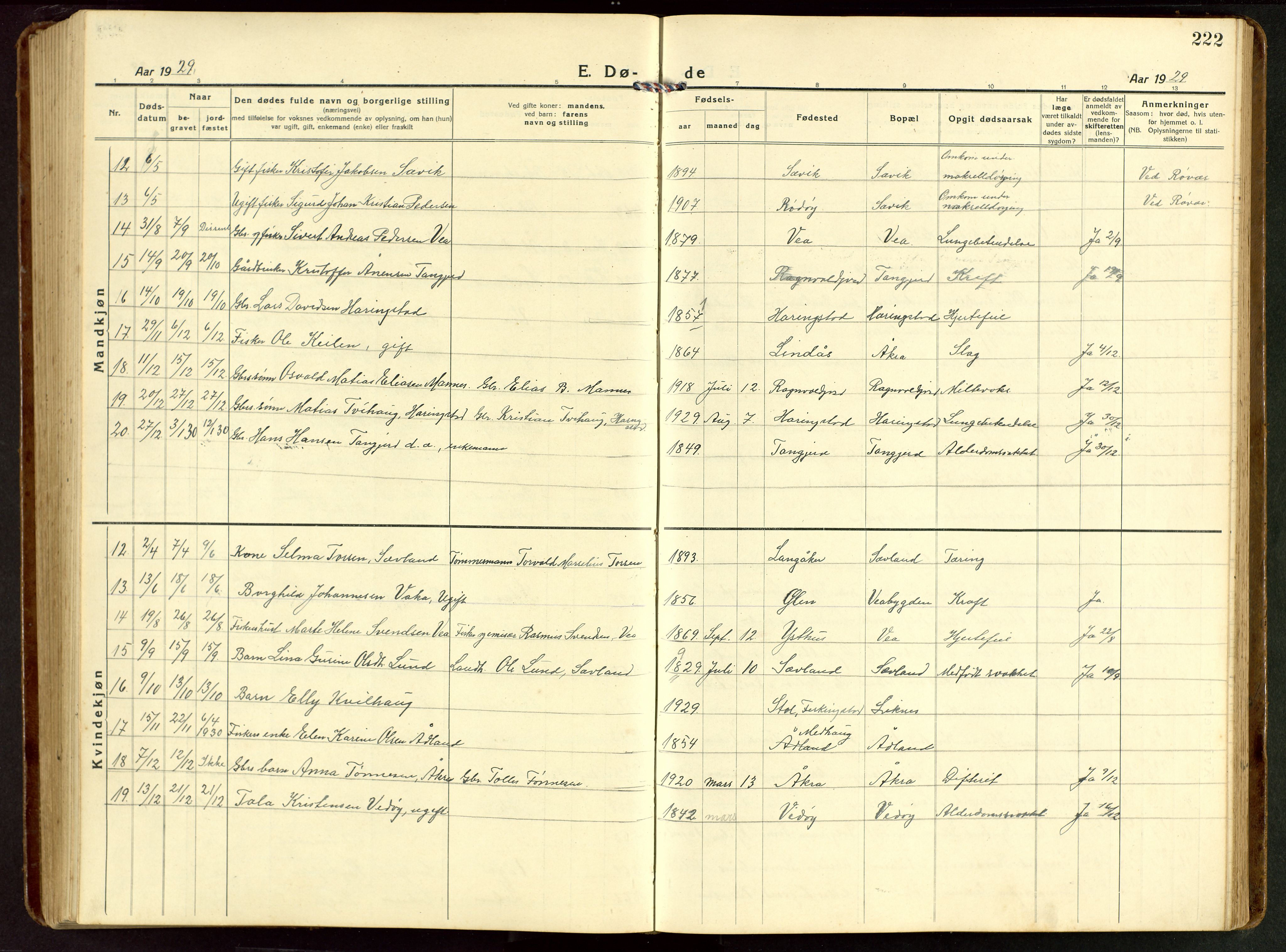 Kopervik sokneprestkontor, AV/SAST-A-101850/H/Ha/Hab/L0014: Klokkerbok nr. B 14, 1922-1947, s. 222