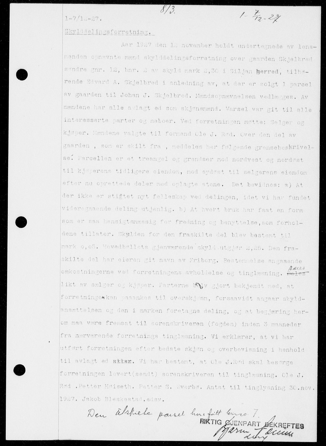 Gjerpen sorenskriveri, SAKO/A-216/G/Ga/Gaa/L0048: Pantebok nr. I 48 og 50-51, 1926-1928, Tingl.dato: 07.12.1927