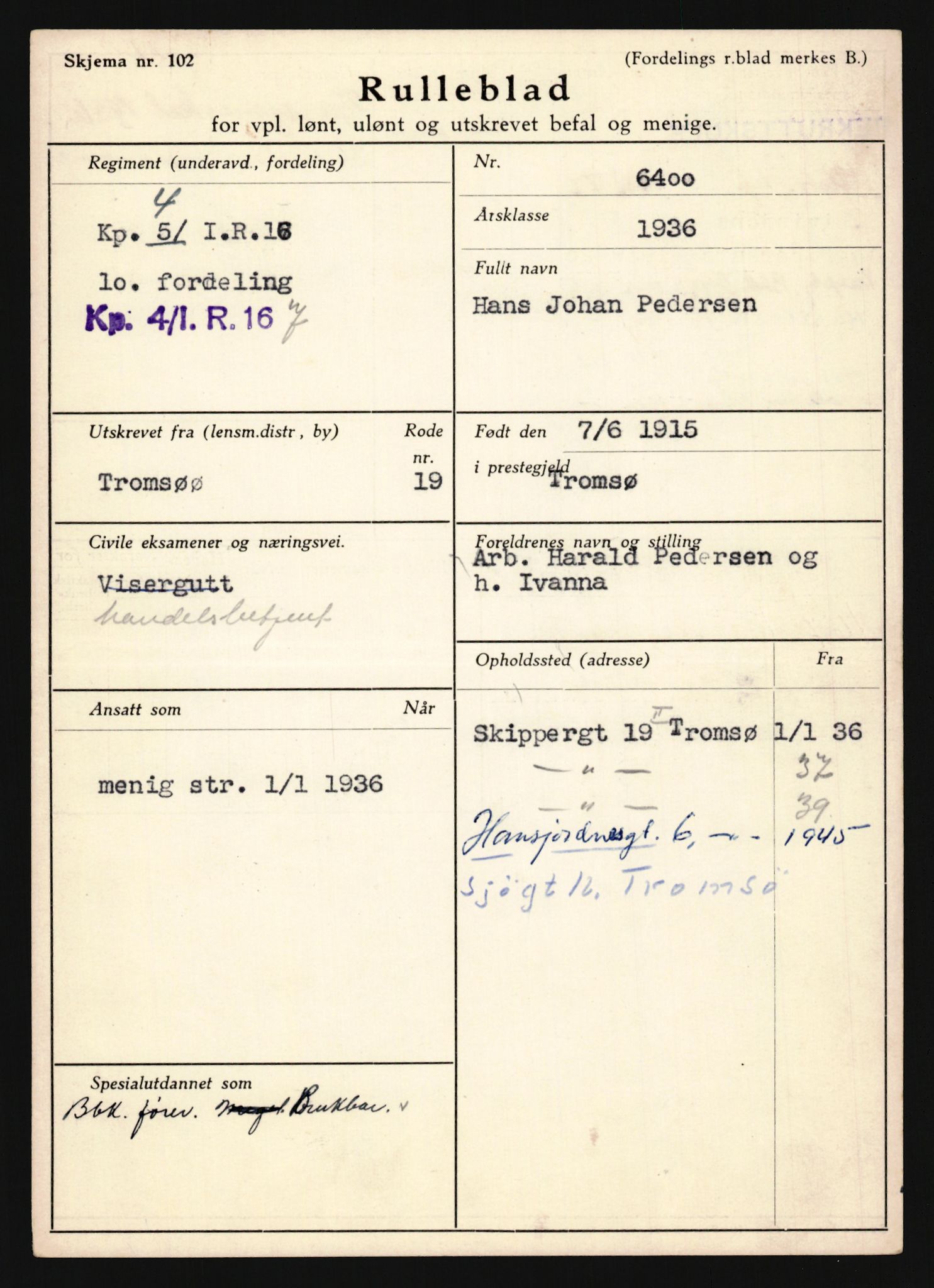 Forsvaret, Troms infanteriregiment nr. 16, AV/RA-RAFA-3146/P/Pa/L0020: Rulleblad for regimentets menige mannskaper, årsklasse 1936, 1936, s. 1115