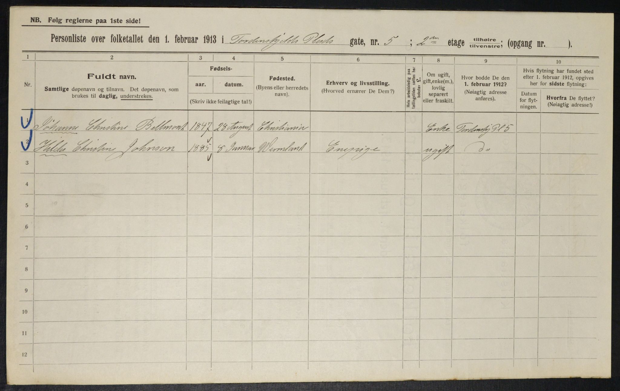 OBA, Kommunal folketelling 1.2.1913 for Kristiania, 1913, s. 113896