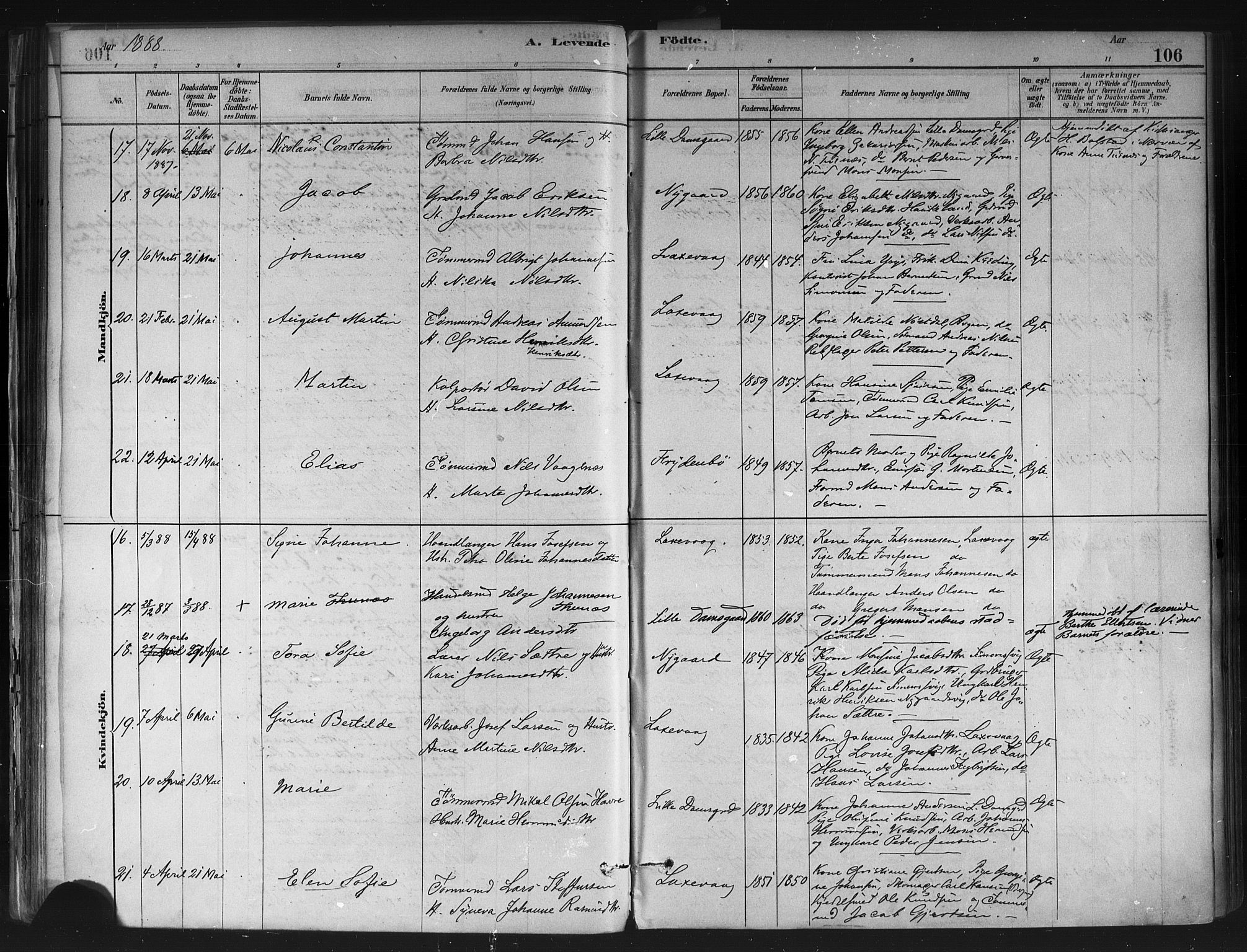 Askøy Sokneprestembete, AV/SAB-A-74101/H/Ha/Haa/Haae/L0002: Ministerialbok nr. E 2, 1878-1891, s. 106