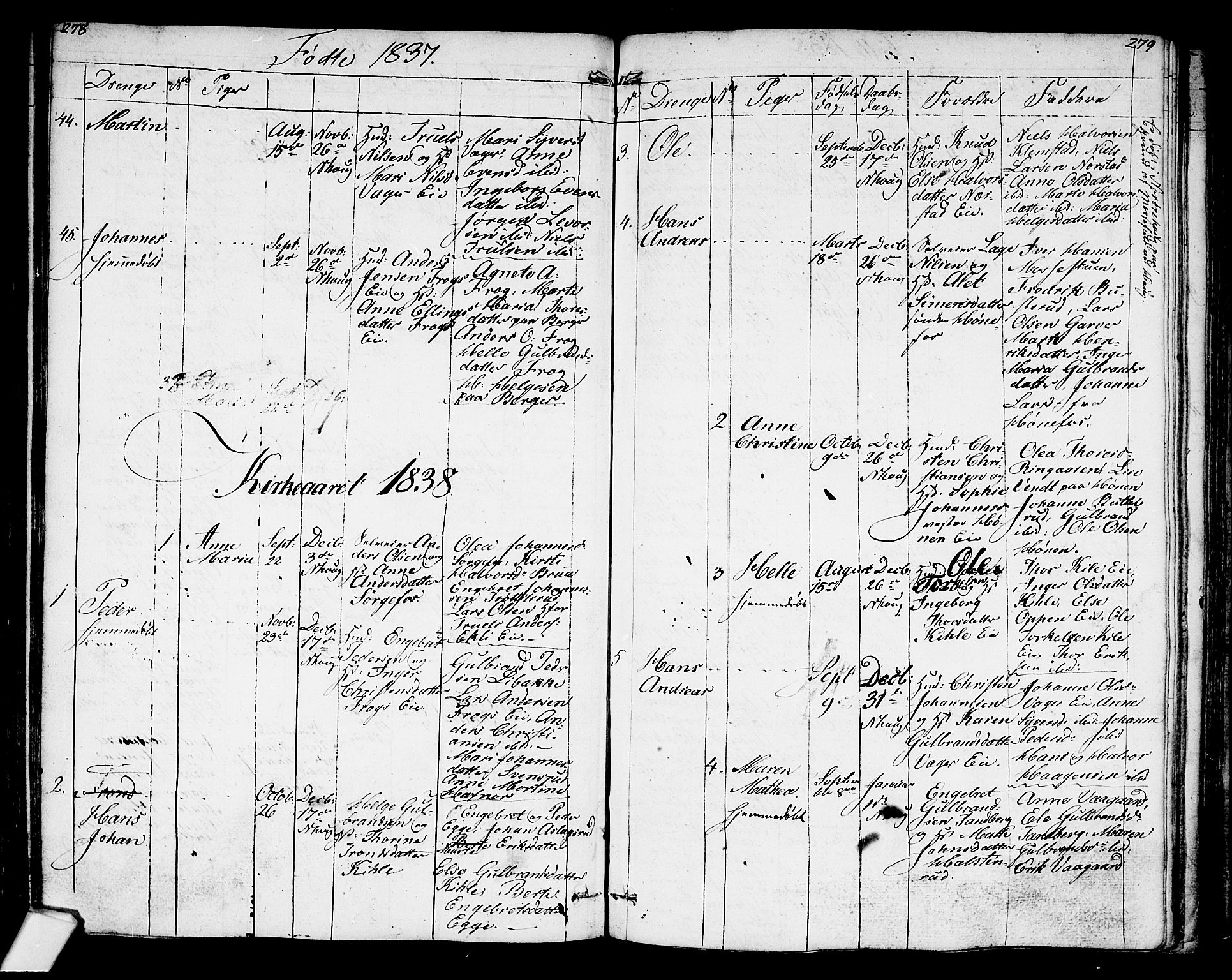 Norderhov kirkebøker, AV/SAKO-A-237/G/Ga/L0004: Klokkerbok nr. I 4, 1824-1849, s. 278-279
