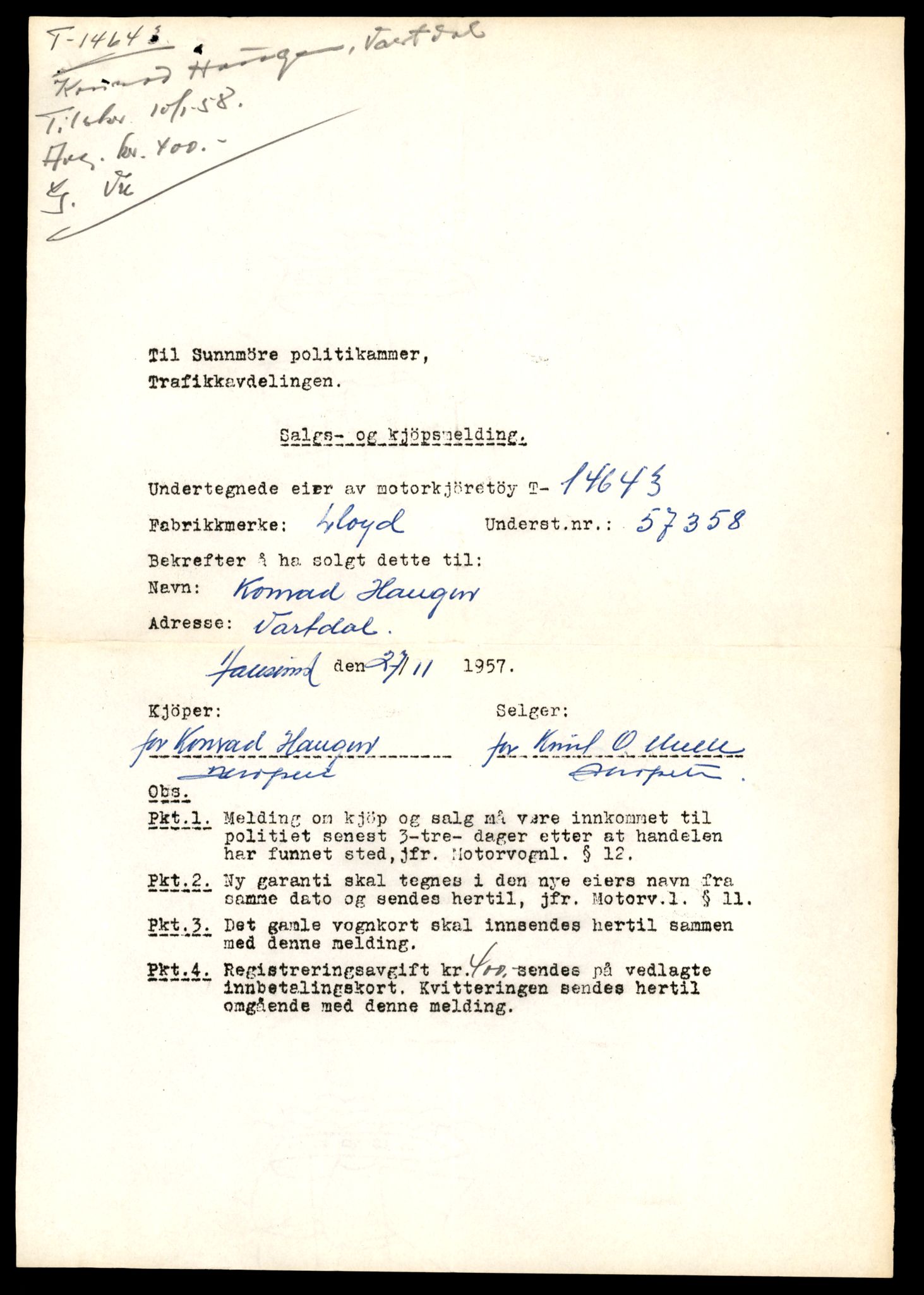 Møre og Romsdal vegkontor - Ålesund trafikkstasjon, AV/SAT-A-4099/F/Fe/L0047: Registreringskort for kjøretøy T 14580 - T 14720, 1927-1998, s. 1501