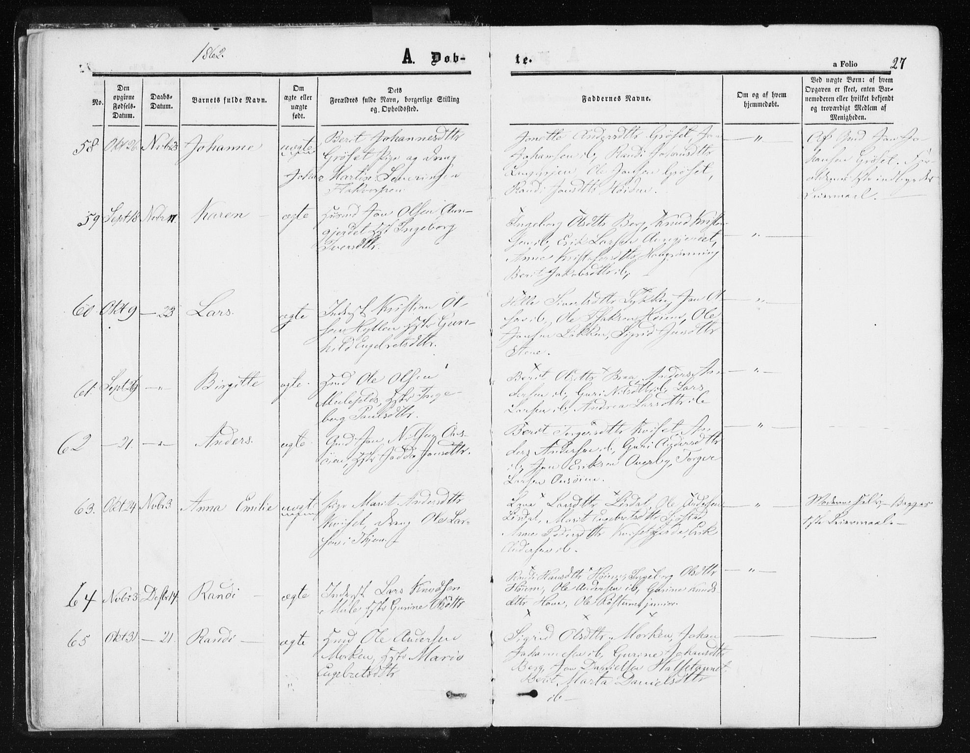 Ministerialprotokoller, klokkerbøker og fødselsregistre - Sør-Trøndelag, AV/SAT-A-1456/612/L0377: Ministerialbok nr. 612A09, 1859-1877, s. 27