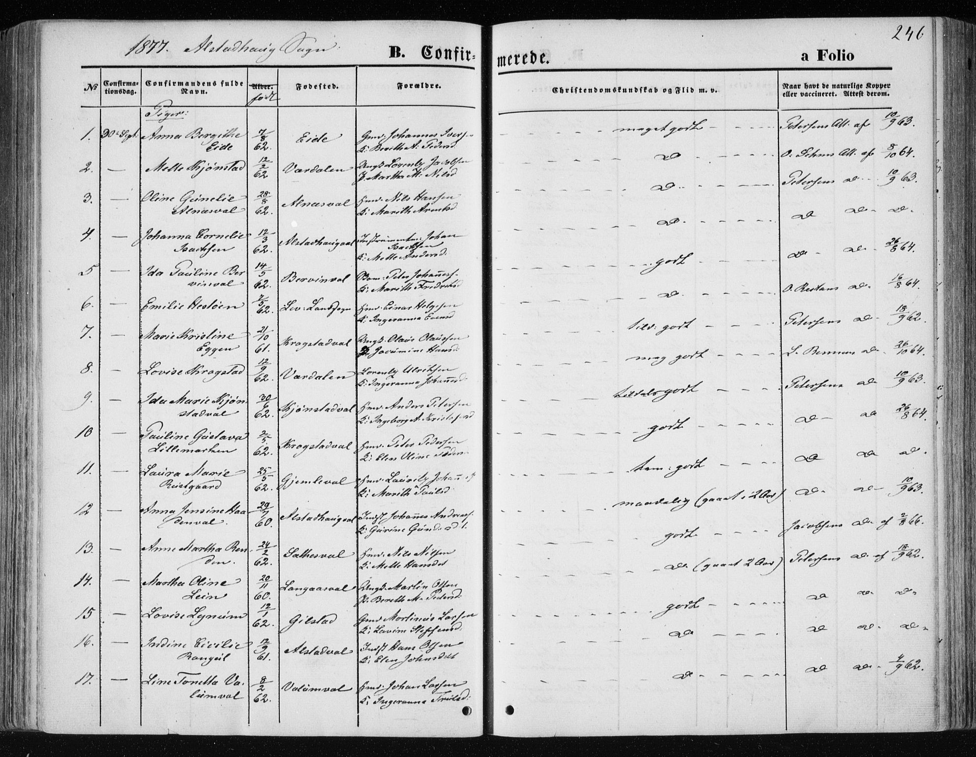 Ministerialprotokoller, klokkerbøker og fødselsregistre - Nord-Trøndelag, SAT/A-1458/717/L0157: Ministerialbok nr. 717A08 /1, 1863-1877, s. 246