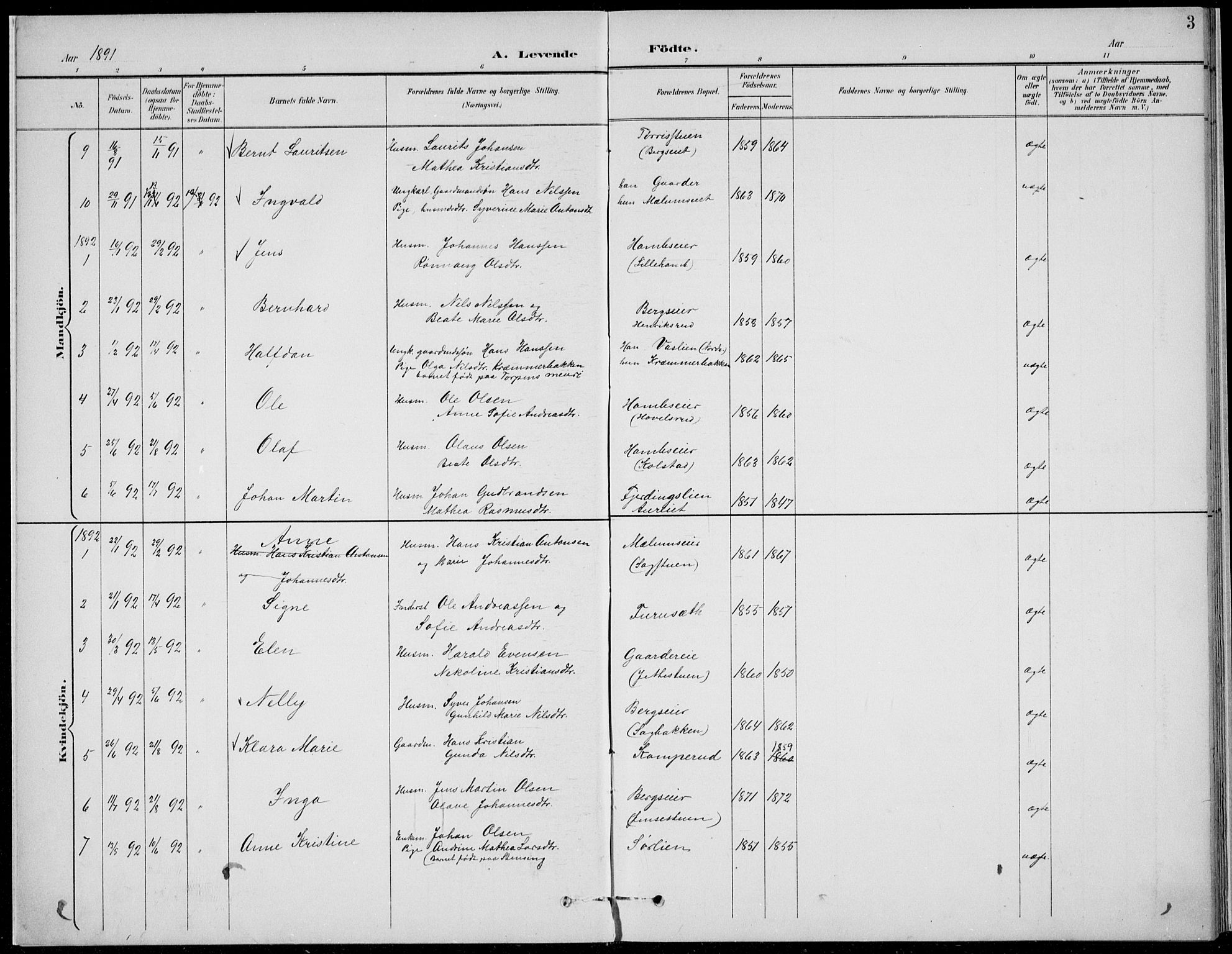 Nordre Land prestekontor, SAH/PREST-124/H/Ha/Hab/L0014: Klokkerbok nr. 14, 1891-1907, s. 3