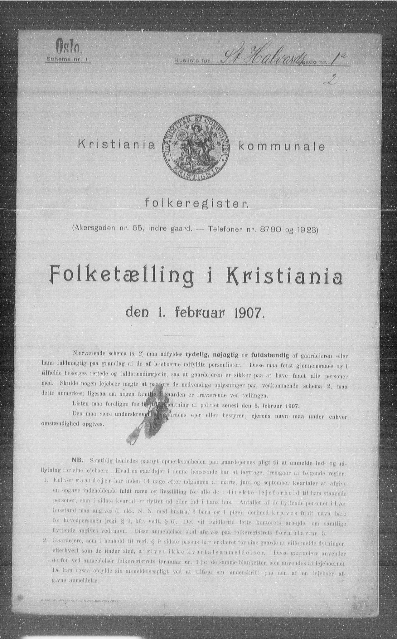 OBA, Kommunal folketelling 1.2.1907 for Kristiania kjøpstad, 1907, s. 44699