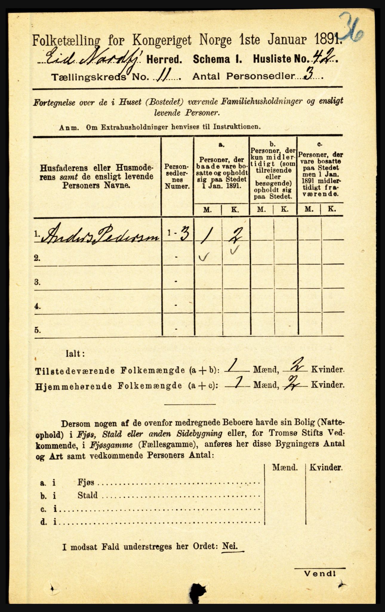 RA, Folketelling 1891 for 1443 Eid herred, 1891, s. 3607