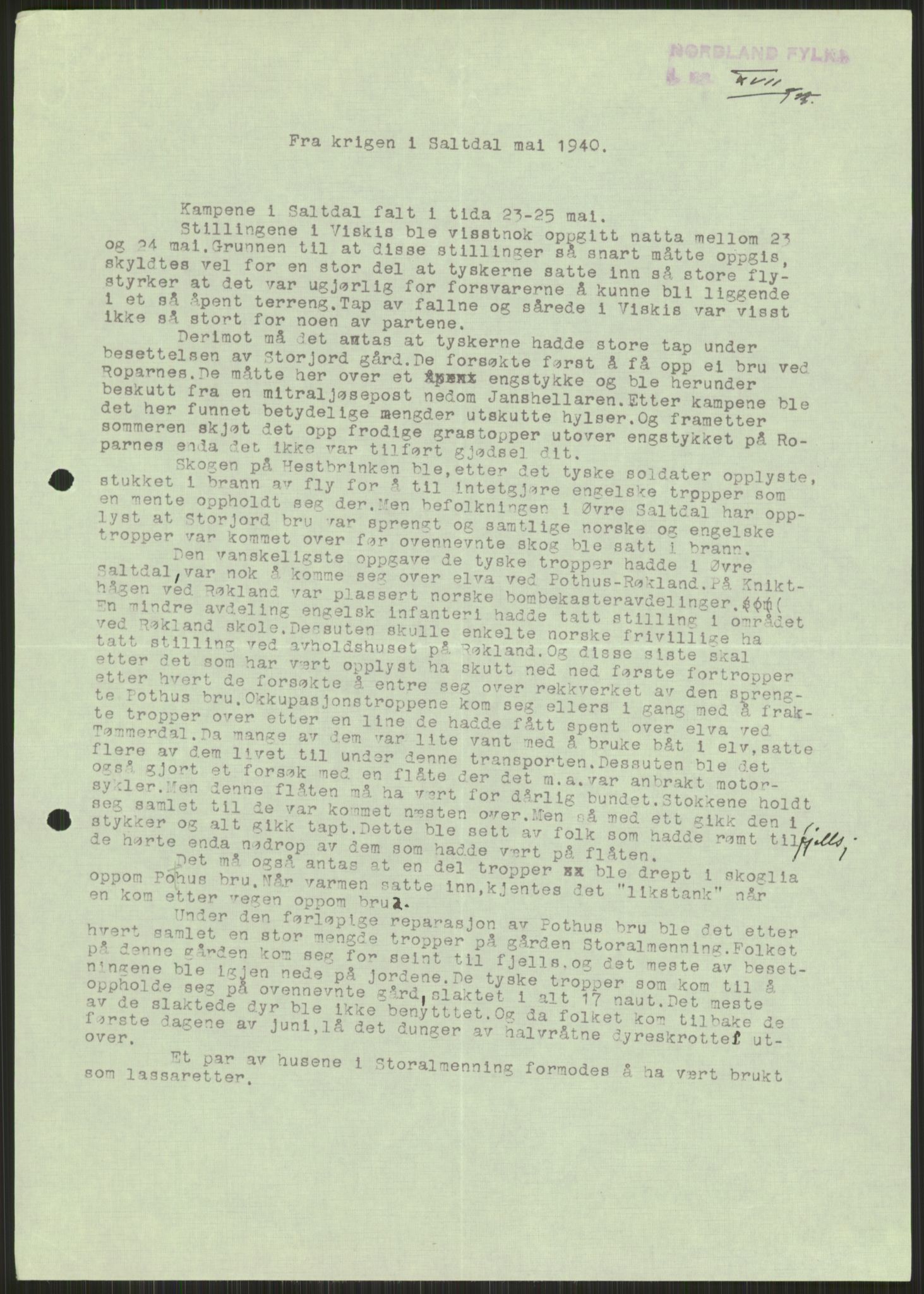 Forsvaret, Forsvarets krigshistoriske avdeling, RA/RAFA-2017/Y/Ya/L0017: II-C-11-31 - Fylkesmenn.  Rapporter om krigsbegivenhetene 1940., 1940, s. 267