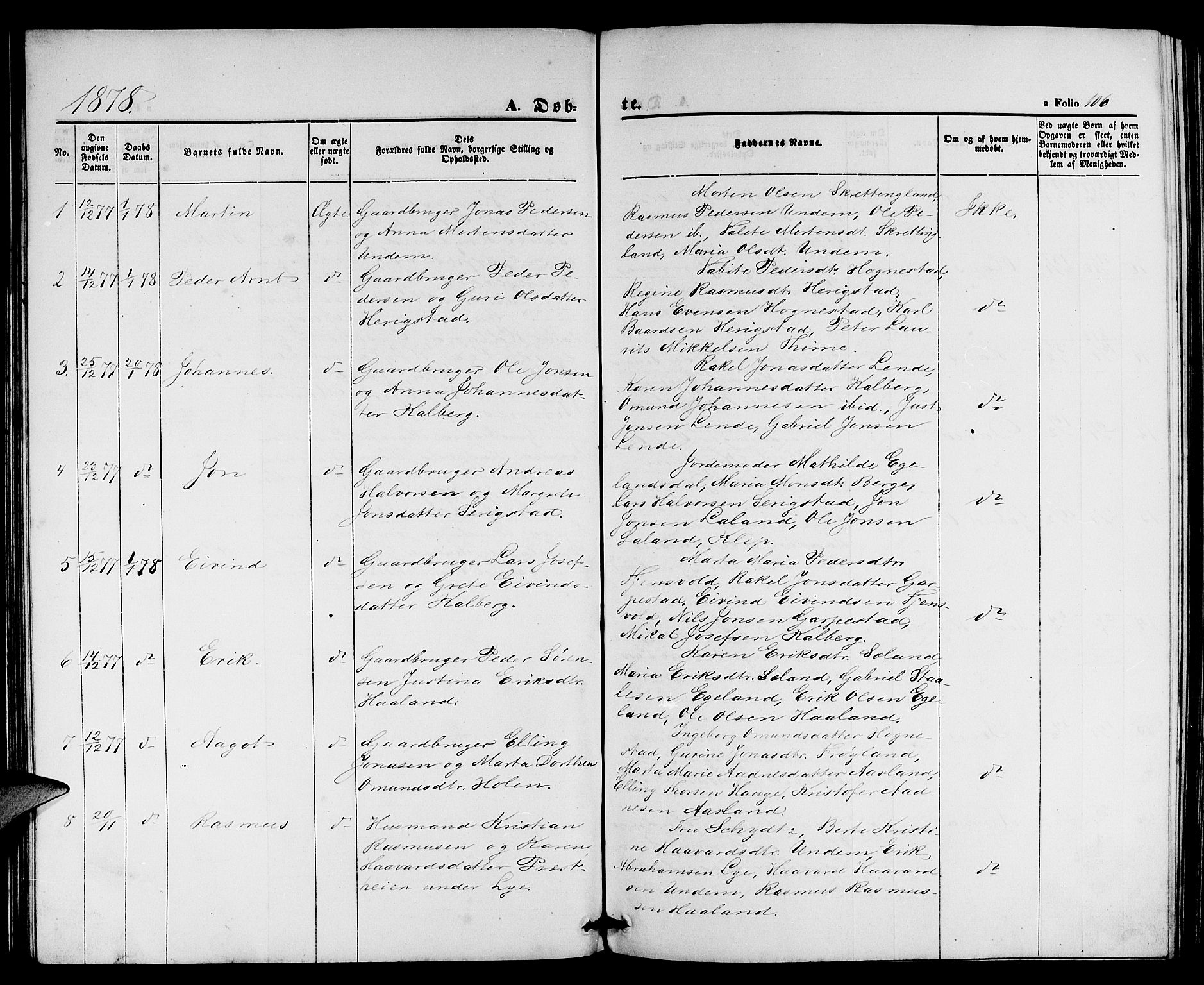 Lye sokneprestkontor, AV/SAST-A-101794/001/30BB/L0004: Klokkerbok nr. B 4, 1868-1878, s. 106