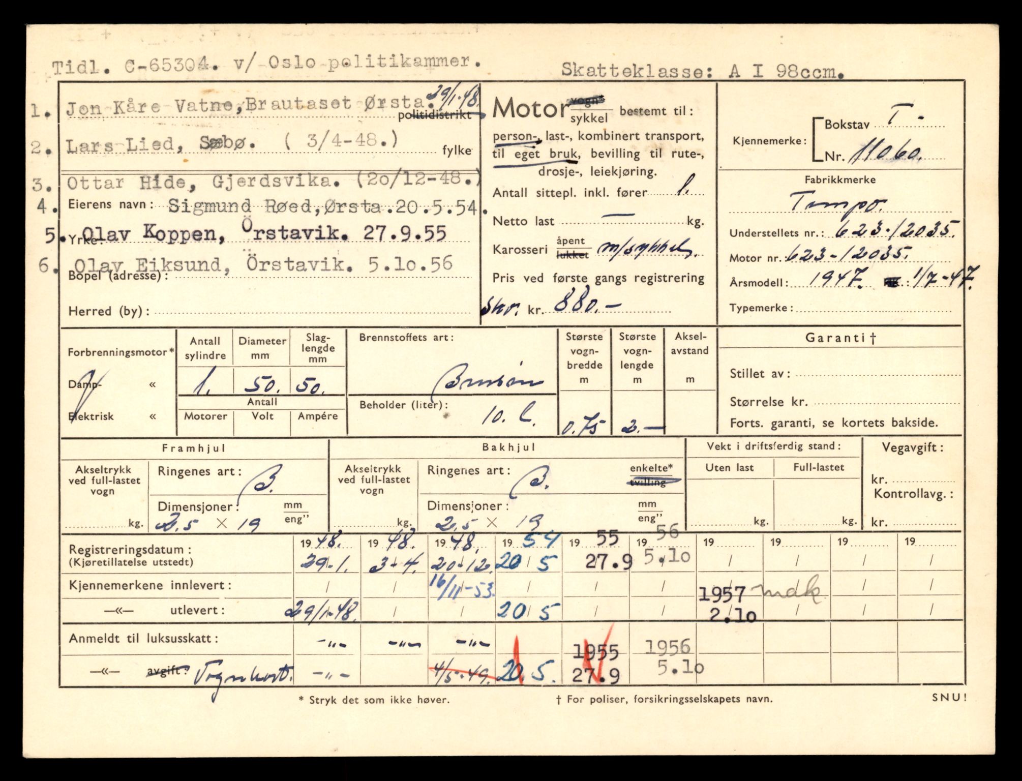 Møre og Romsdal vegkontor - Ålesund trafikkstasjon, SAT/A-4099/F/Fe/L0026: Registreringskort for kjøretøy T 11046 - T 11160, 1927-1998, s. 401