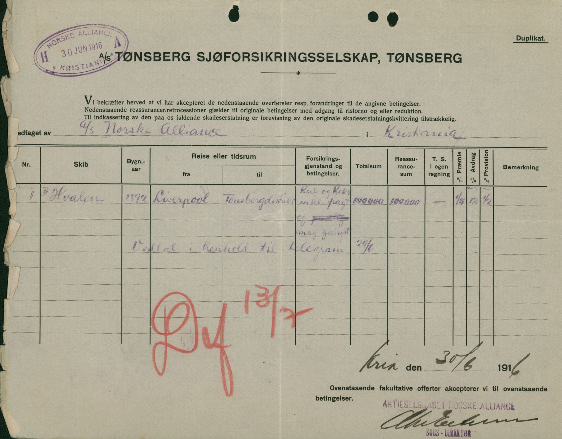 Pa 664 - Tønsberg Sjøforsikringsselskap, VEMU/A-1773/F/L0001: Forsikringspoliser, 1915-1918