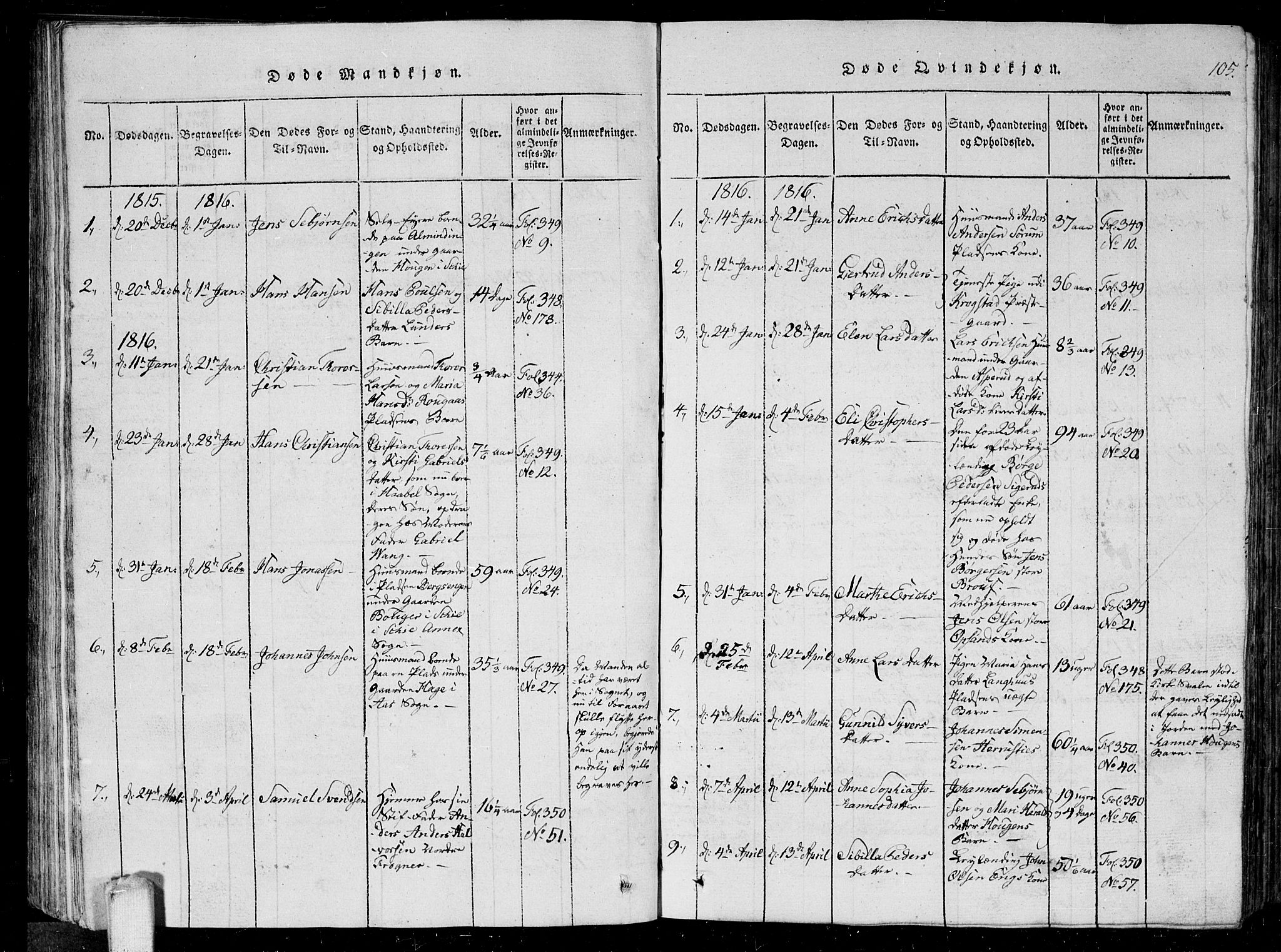 Kråkstad prestekontor Kirkebøker, AV/SAO-A-10125a/G/Ga/L0001: Klokkerbok nr. I 1, 1813-1824, s. 105