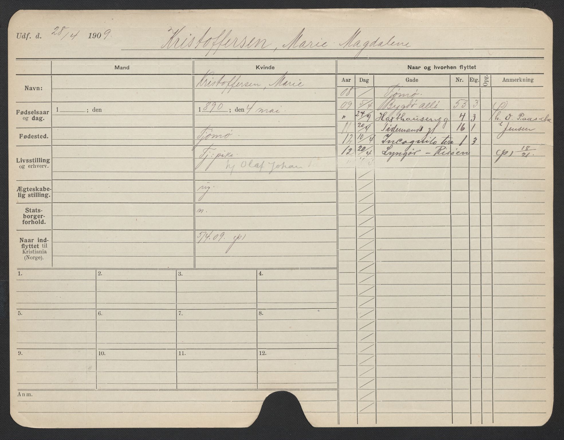 Oslo folkeregister, Registerkort, AV/SAO-A-11715/F/Fa/Fac/L0019: Kvinner, 1906-1914, s. 553a