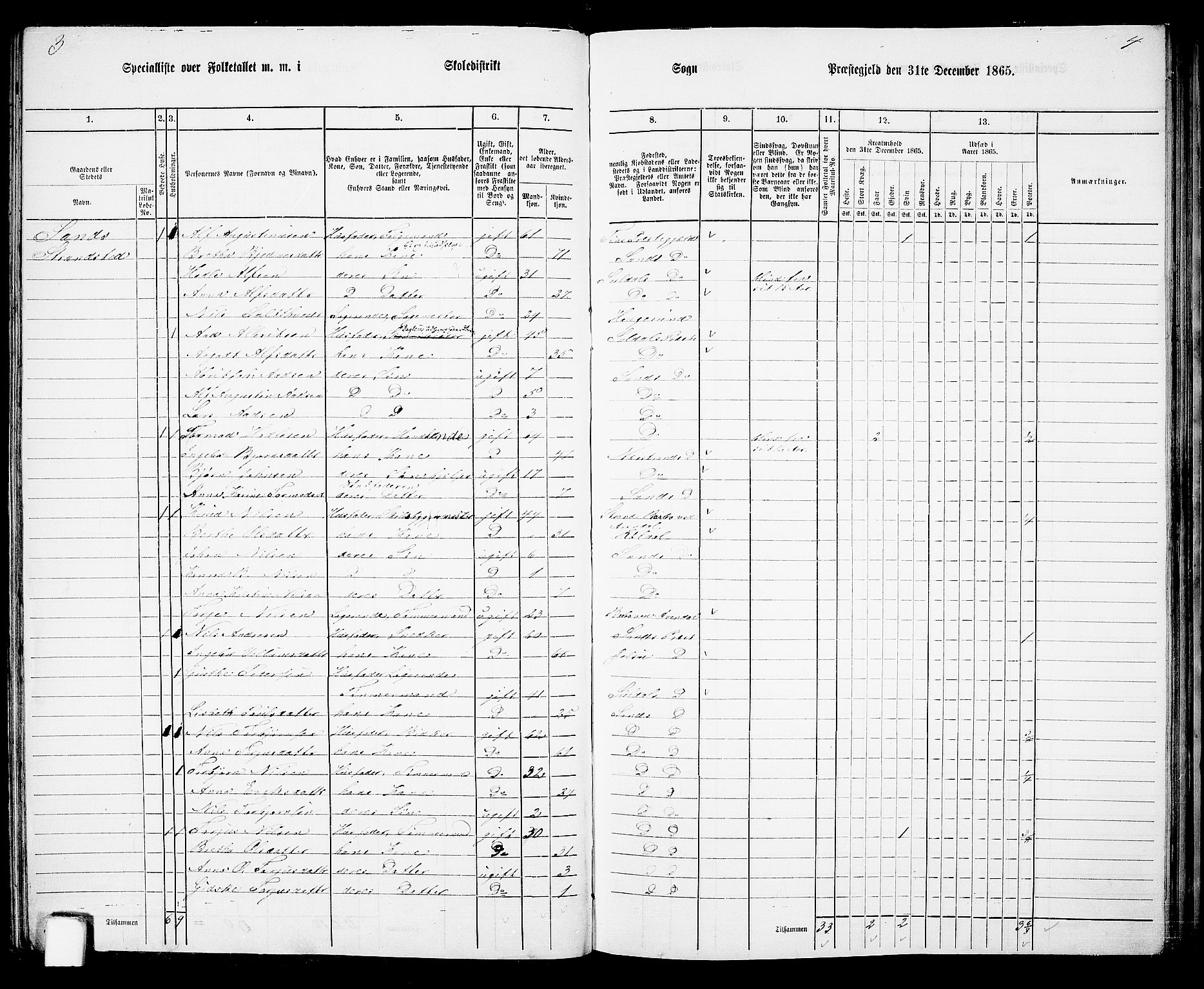 RA, Folketelling 1865 for 1136P Sand prestegjeld, 1865, s. 48