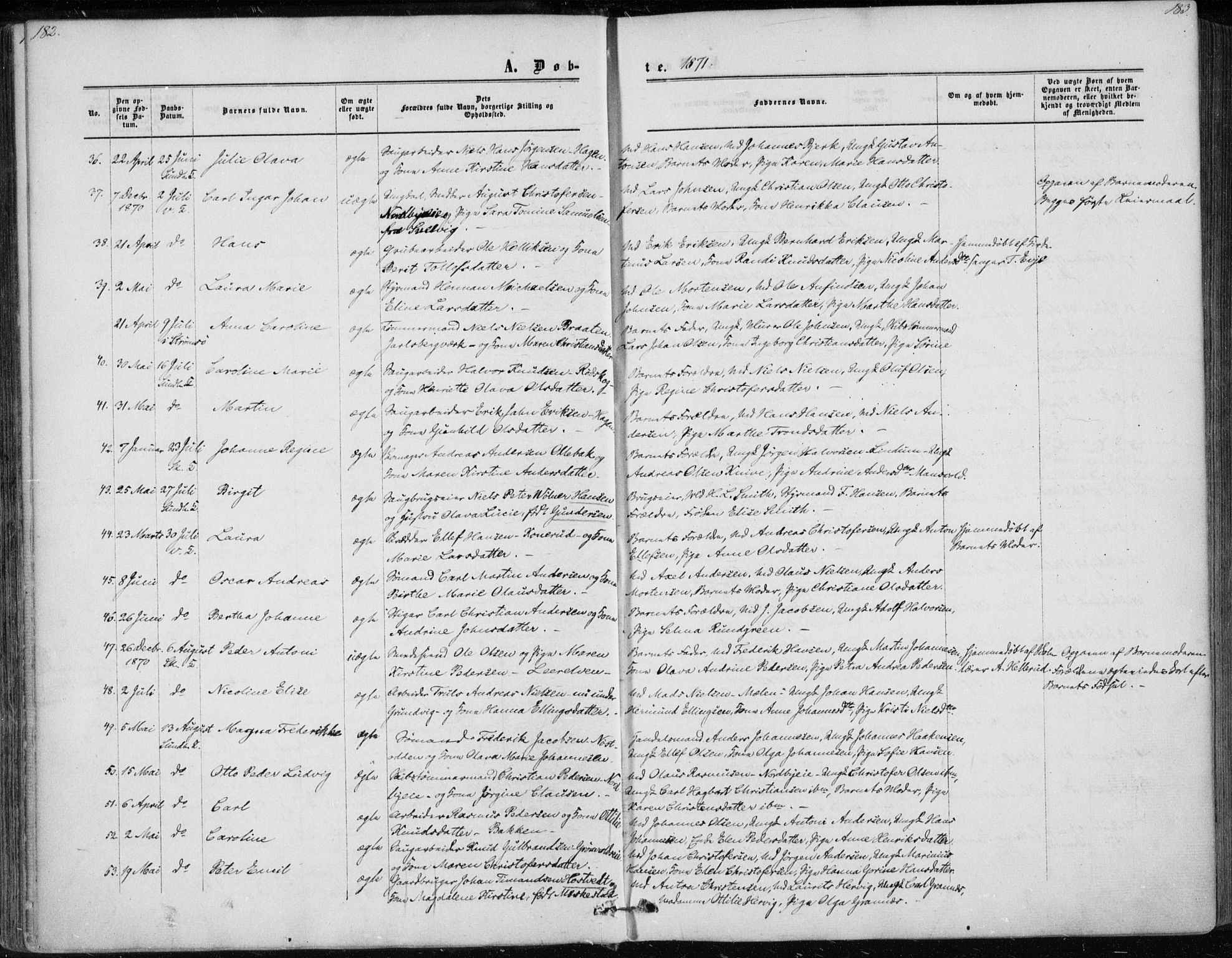 Skoger kirkebøker, AV/SAKO-A-59/F/Fa/L0004: Ministerialbok nr. I 4, 1862-1872, s. 182-183