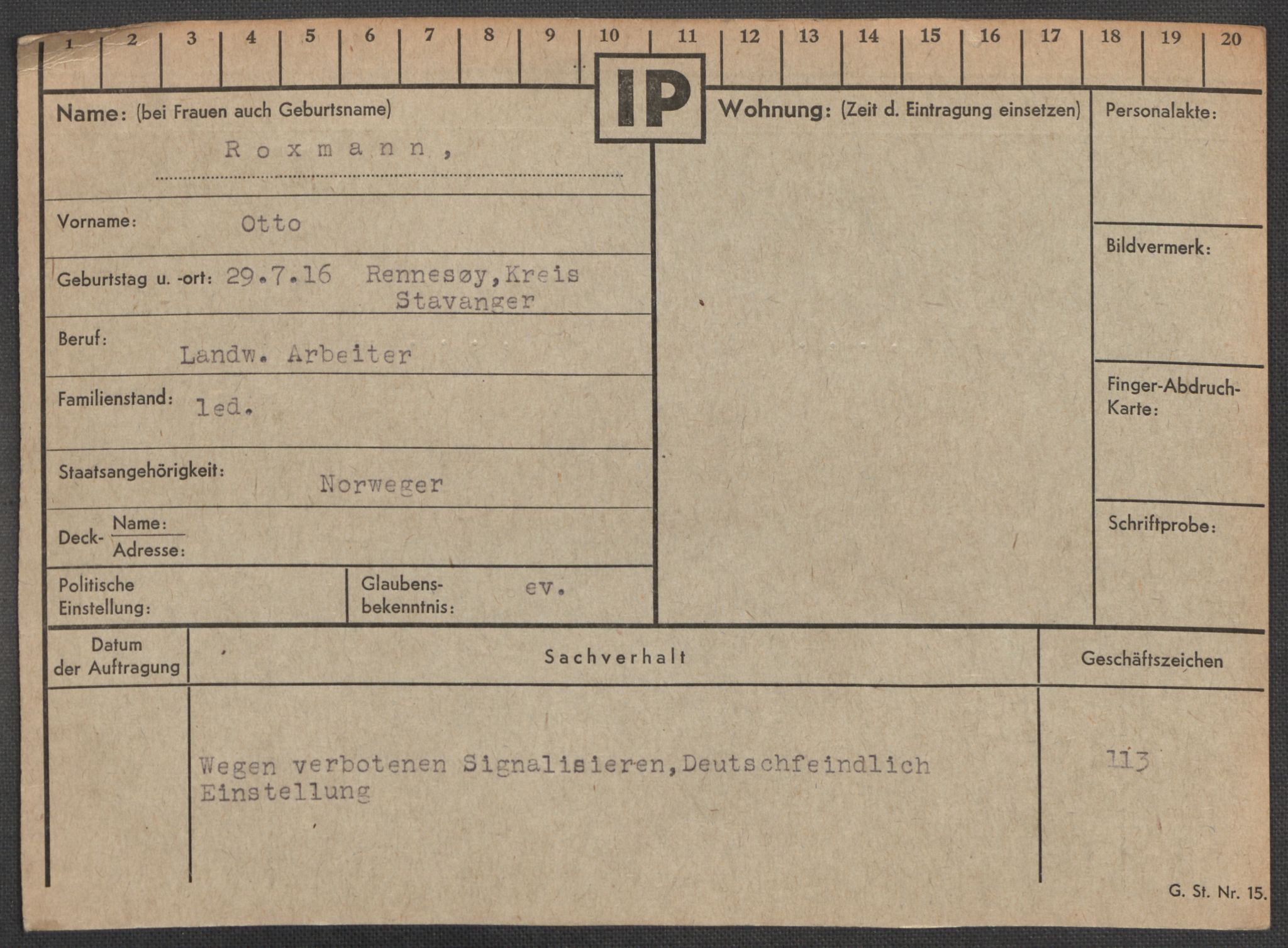 Befehlshaber der Sicherheitspolizei und des SD, AV/RA-RAFA-5969/E/Ea/Eaa/L0008: Register over norske fanger i Møllergata 19: Oelze-Ru, 1940-1945, s. 1352