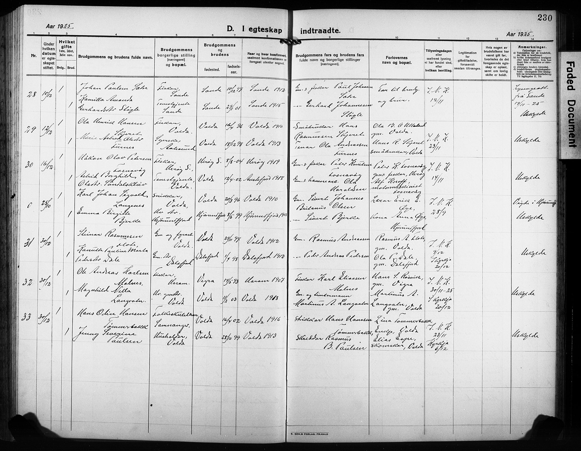 Ministerialprotokoller, klokkerbøker og fødselsregistre - Møre og Romsdal, AV/SAT-A-1454/511/L0160: Klokkerbok nr. 511C06, 1920-1932, s. 230