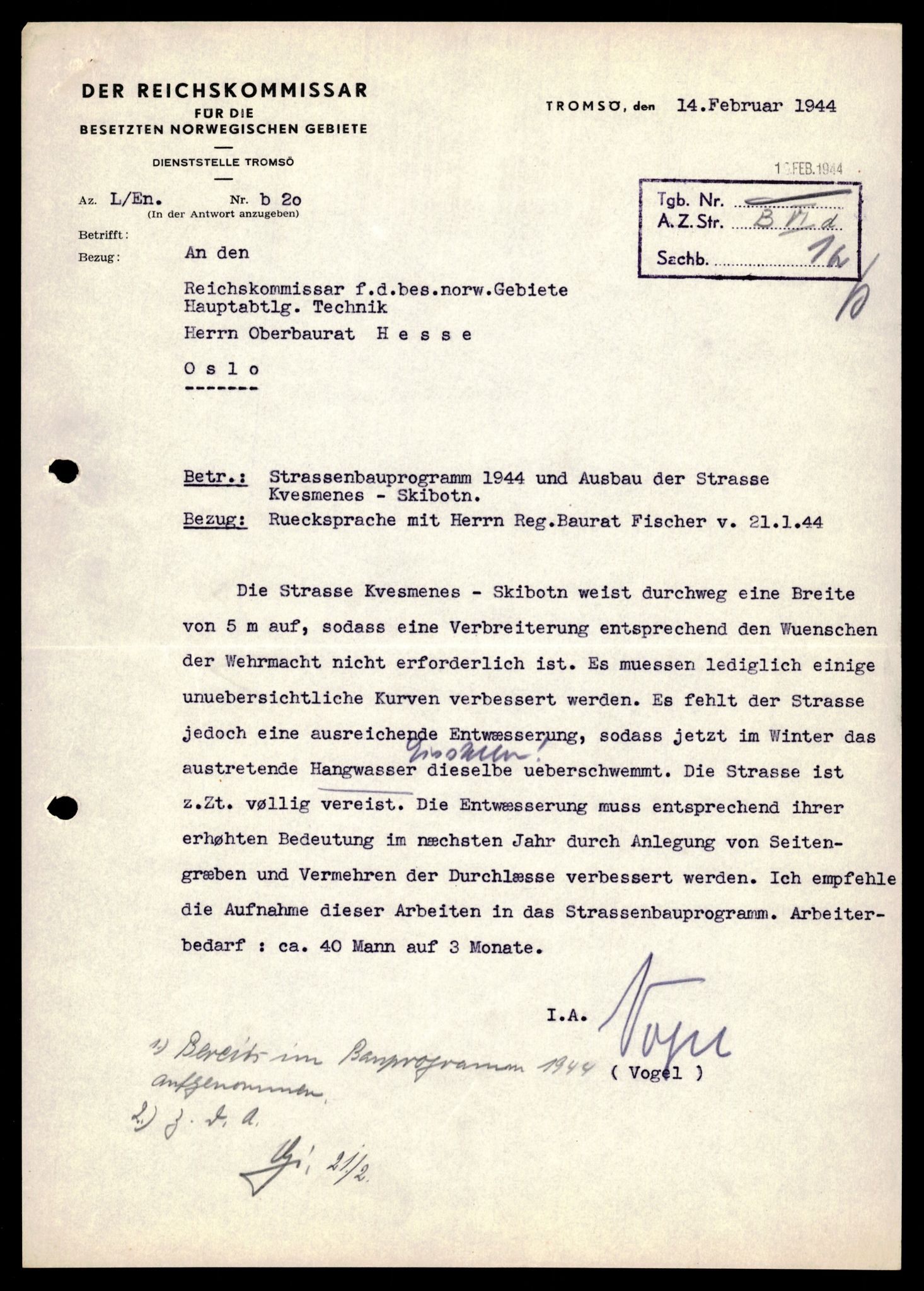 Forsvarets Overkommando. 2 kontor. Arkiv 11.4. Spredte tyske arkivsaker, AV/RA-RAFA-7031/D/Dar/Darb/L0001: Reichskommissariat - Hauptabteilung Technik und Verkehr, 1940-1944, s. 842