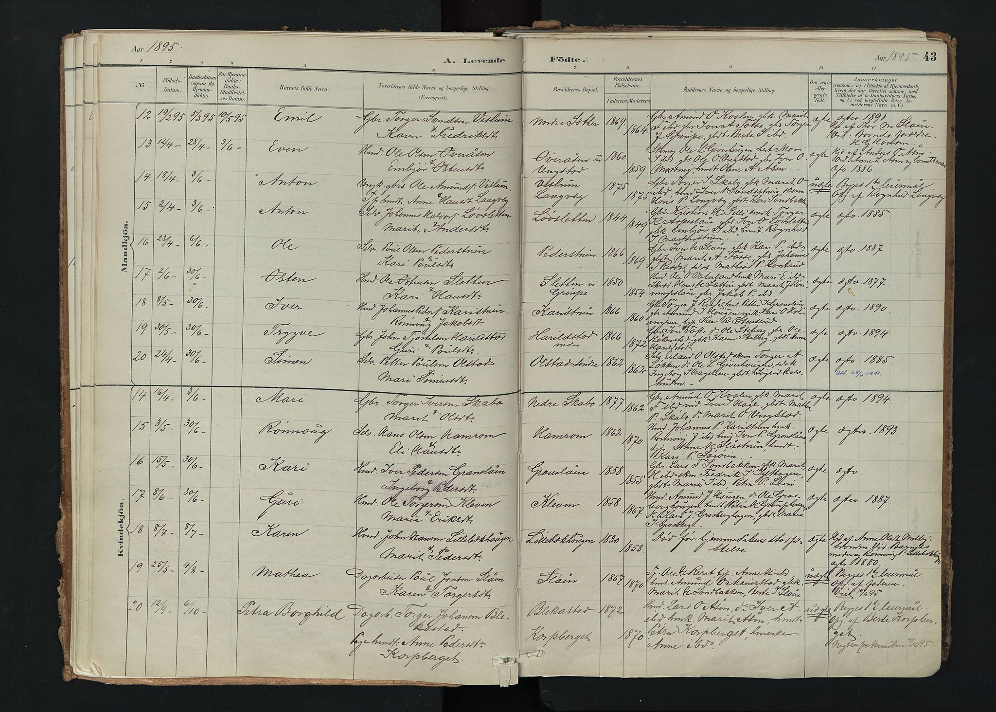 Nord-Fron prestekontor, AV/SAH-PREST-080/H/Ha/Haa/L0005: Ministerialbok nr. 5, 1884-1914, s. 43
