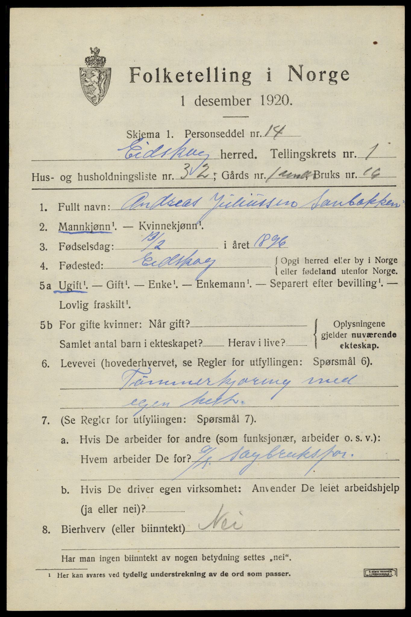 SAH, Folketelling 1920 for 0420 Eidskog herred, 1920, s. 2749