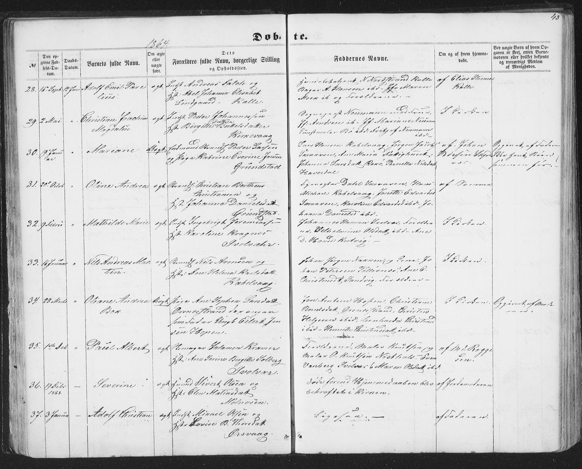 Ministerialprotokoller, klokkerbøker og fødselsregistre - Nordland, SAT/A-1459/874/L1073: Klokkerbok nr. 874C02, 1860-1870, s. 43